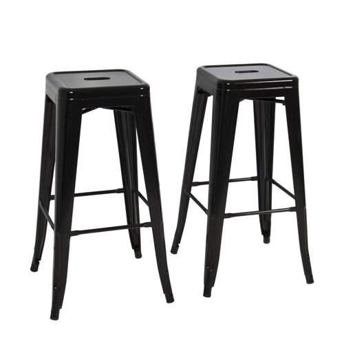 Vintage Metal Bar Stools Set of 2 - Antique French Style Counter Height Bar Stools in Black for Kitchen Island, Pub & Home Decor