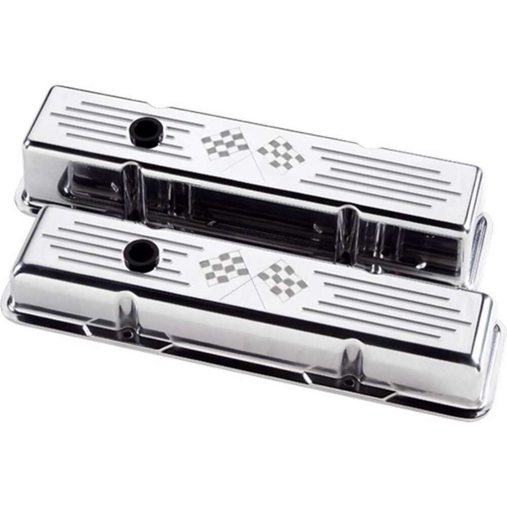 Billet SPEC Valve Covers for Small Block Chevy Cross Flags Short - High Performance Aluminum Valve Covers for Chevy Engines - Perfect for Engine Upgrades, Custom Builds, and Car Restoration Projects