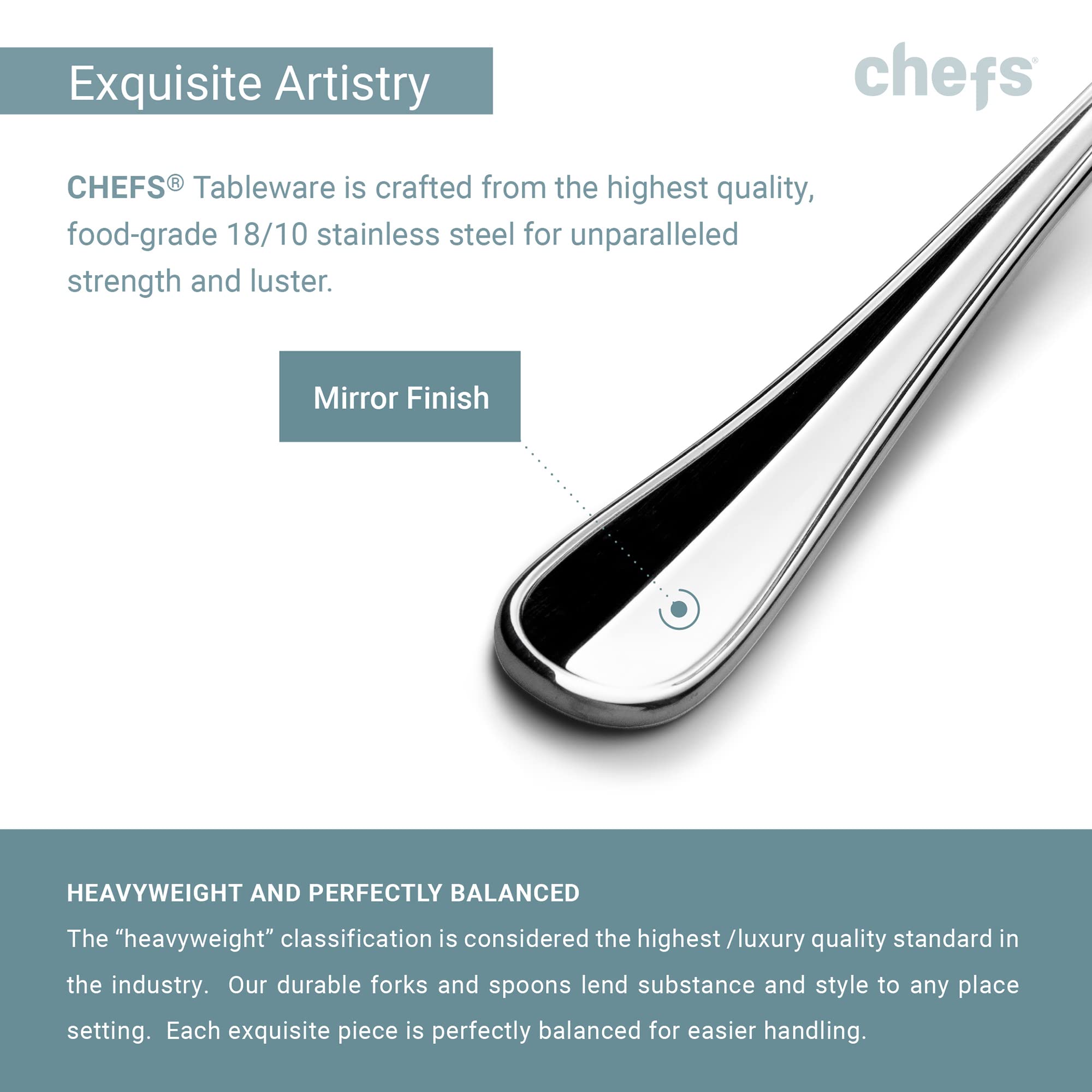 Premium CHEFS Flatware Set - 44-Piece Stainless Steel Cutlery for 8 People, Elegant Calais Design - Perfect for Dinner Parties, Weddings & Upscale Dining