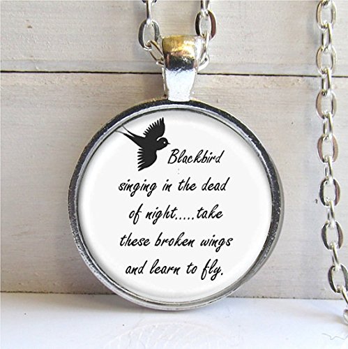 Blackbird Singing in the Dead of Night Pendant Necklace - Beatles Inspired Song Lyrics Jewelry for Music Lovers - Perfect Gift for Fans, Birthdays & Anniversaries