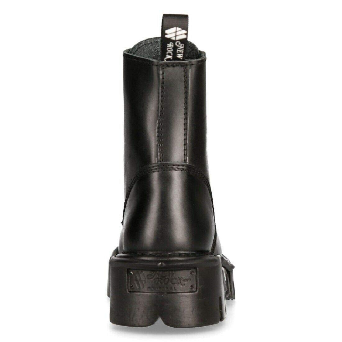 New Rock Mili-084N-S3 Black Gothic Military Boots - Unisex 8-Eyelet Biker Shoes for Men & Women | Perfect for Motorcycle Riding, Goth Fashion & Punk Style Outfits
