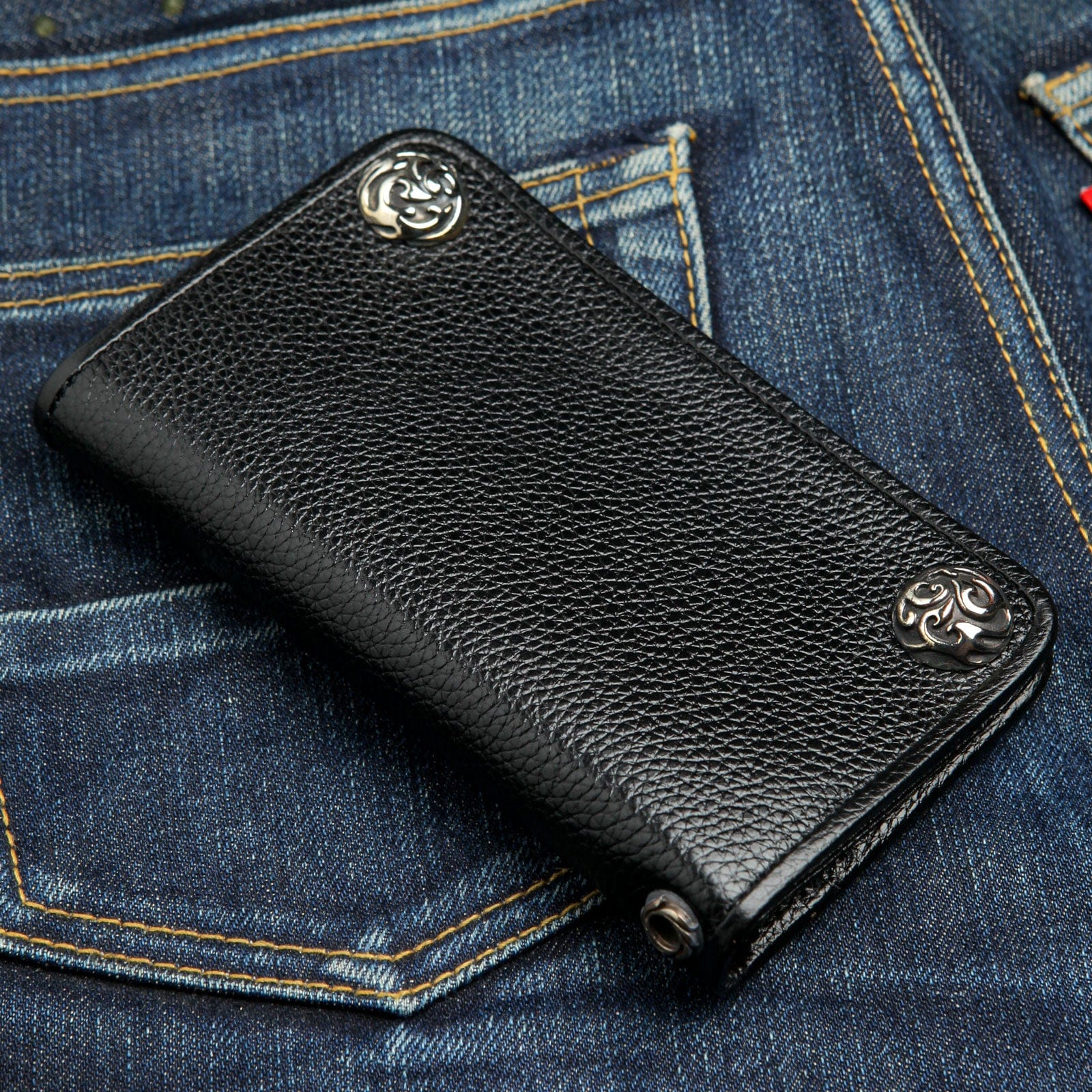 Genuine Cowhide Leather Biker Wallet for Men - Medium Size RFID Blocking Bi-Fold Wallet - Perfect for Motorcycle Riders, Travel & Everyday Use