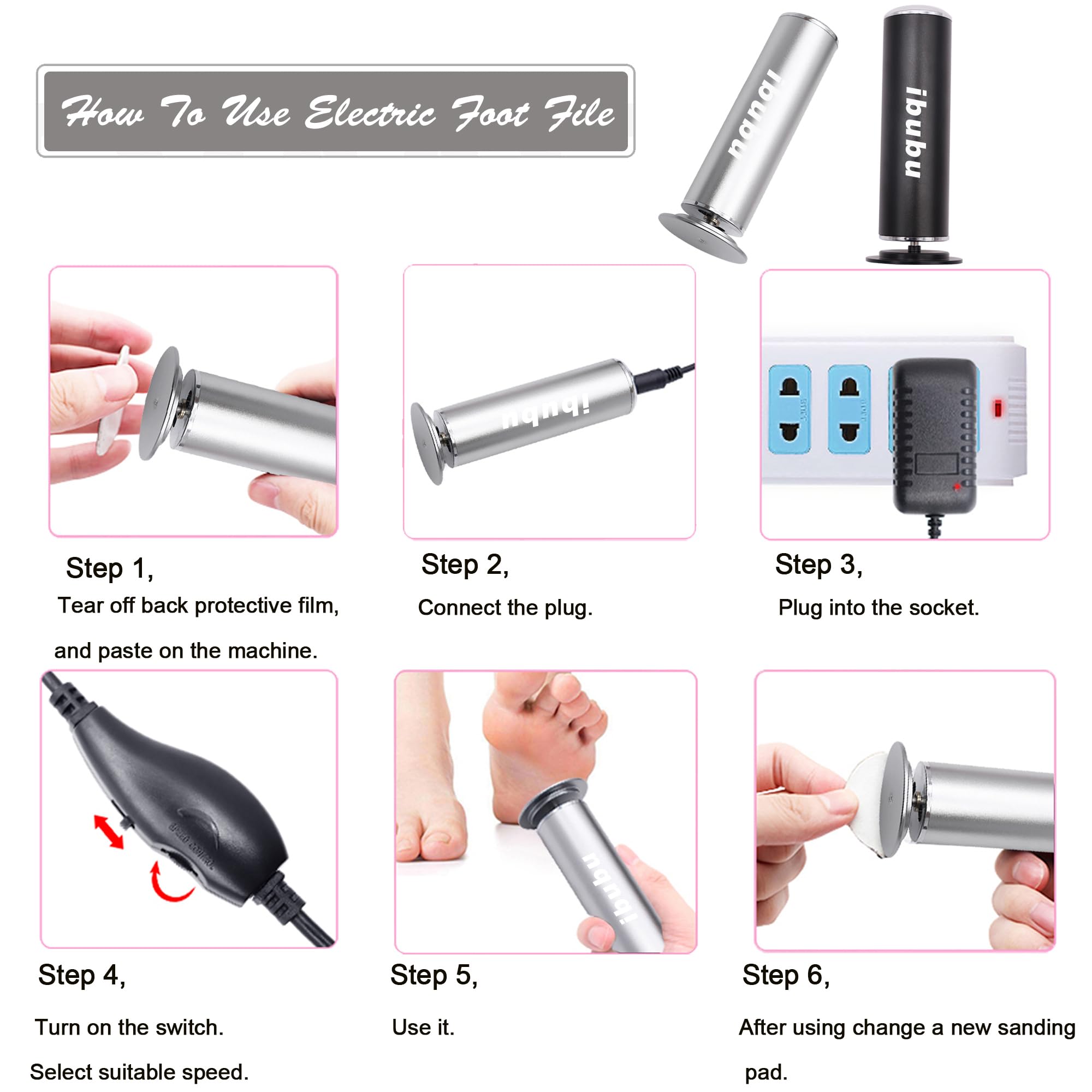 Electric Callus Remover - Professional Foot File Grinder with Speed Control & 60PCS Sandpaper Disks - Pedicure Tool for Dead Skin Removal - Perfect for Home Spa, Salon & DIY Foot Care (Gray)