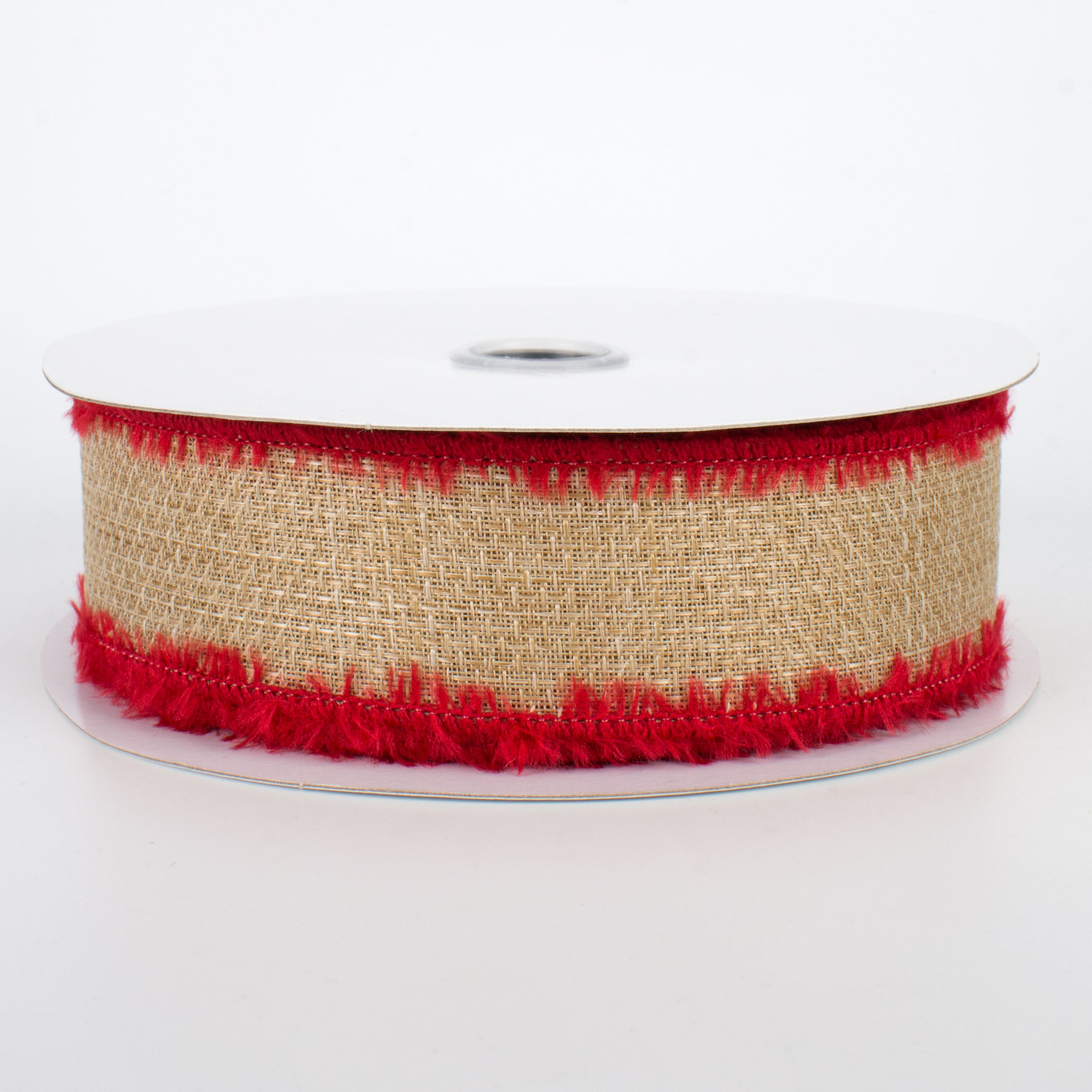 1.5 Inch Chenille Edge Ribbon - Soft Beige & Red Craft Ribbon (10 Yards) for Gift Wrapping, DIY Scrapbooking & Home Decor