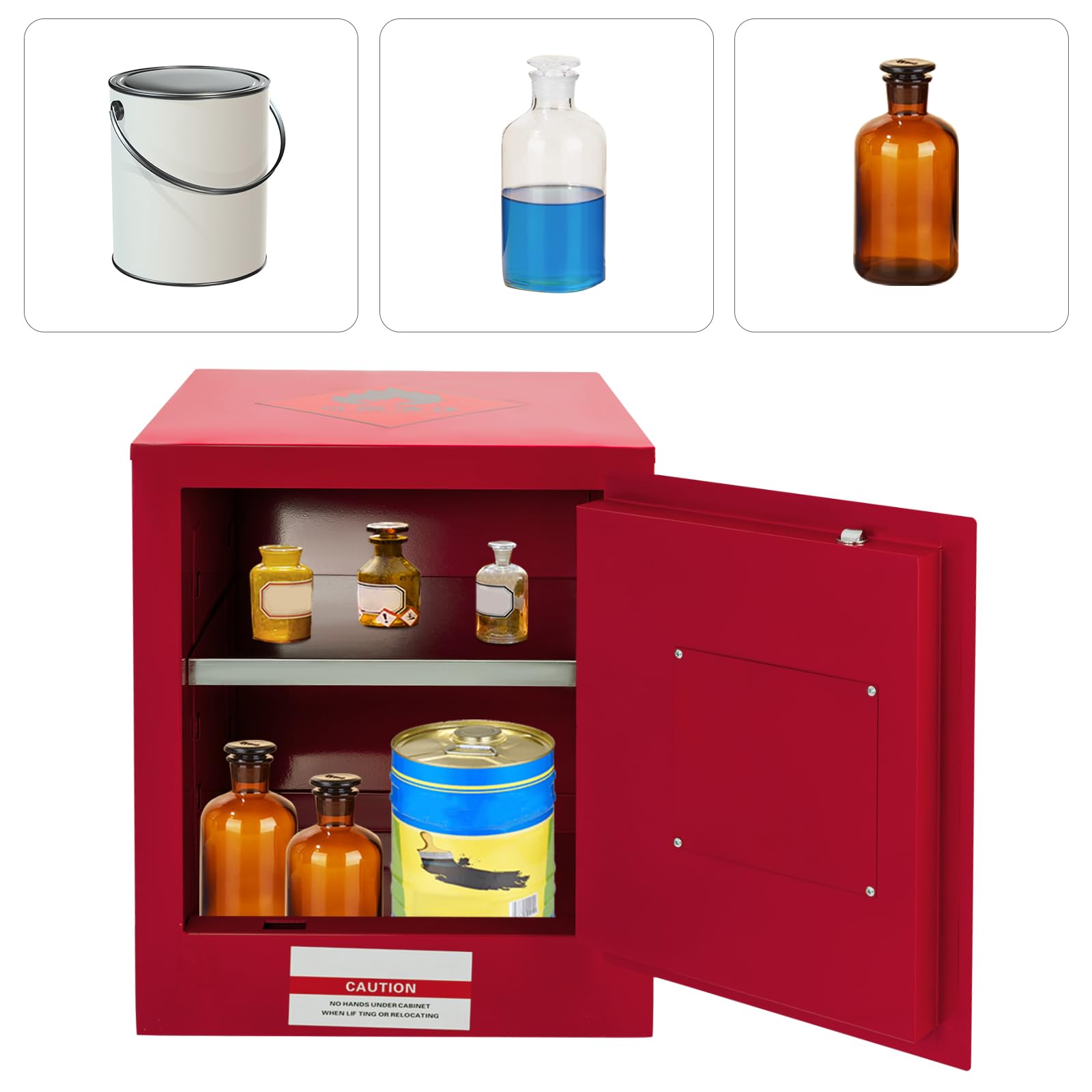 4 Gallon Industrial Fire Safety Cabinet for Flammable Liquids - Explosion Proof Chemical Storage Cabinet Made of Cold Rolled Steel - Ideal for Laboratories, Workshops & Industrial Facilities (Red)