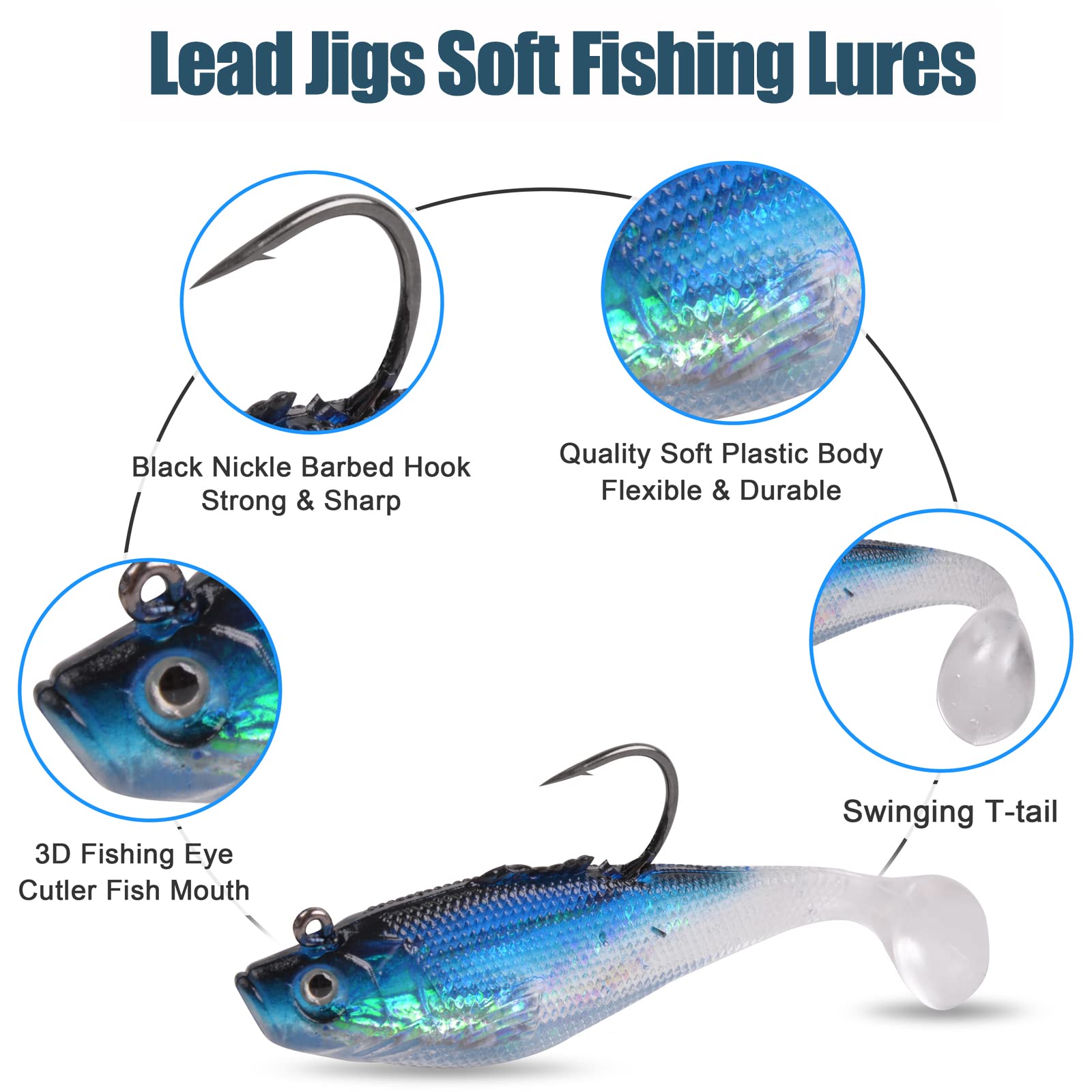 Pre-Rigged Jig Head Soft Fishing Lures with Paddle Tail Swimbaits - Bass, Trout, Pike, Walleye, Crappie Fishing Bait for Freshwater & Saltwater - Perfect for Shore Fishing, Boat Fishing, and Ice Fishing Adventures