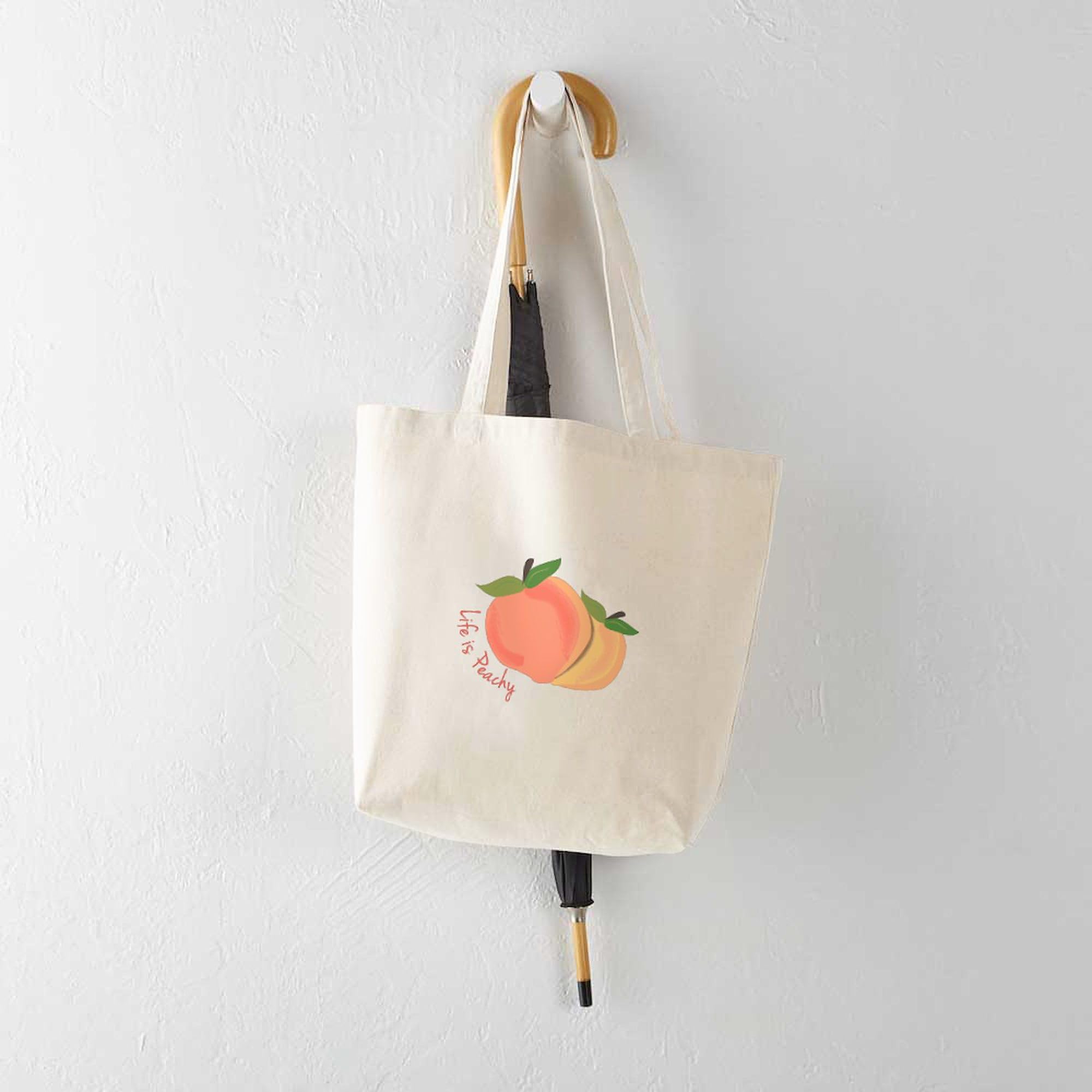 Life Is Peachy Natural Canvas Tote Bag - Eco-Friendly Reusable Shopping Bag for Groceries, Beach Trips & Daily Use