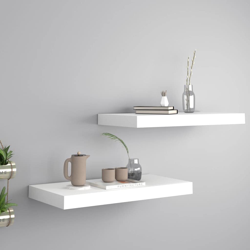 Modern Floating Wall Shelves Set of 2 - White MDF Ledge Shelf 19.7