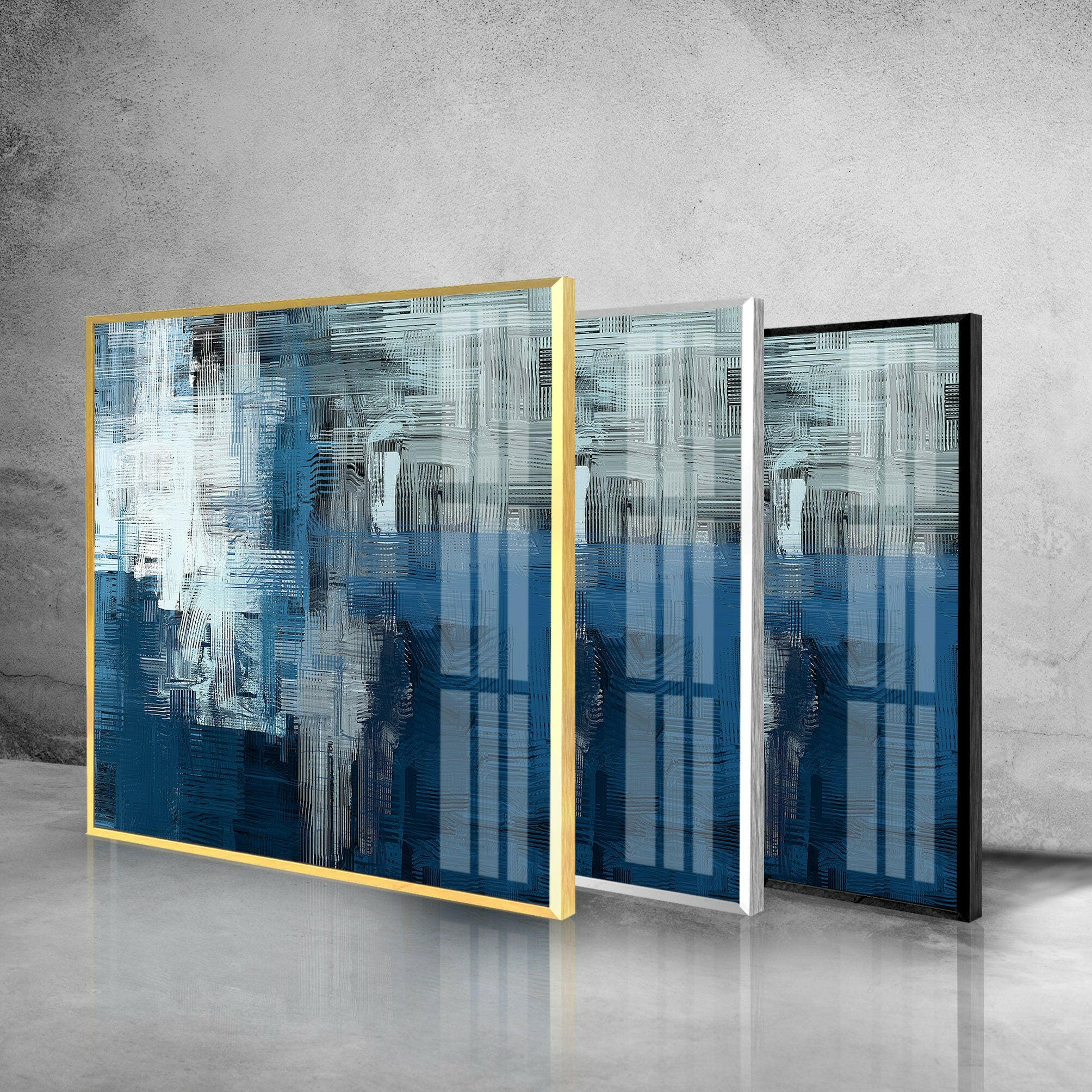 Blue Ink Abstract Glass Wall Art - Modern Handmade Glass Painting for Home & Office Decor - Perfect for Living Room, Bedroom, or Office Wall Decor