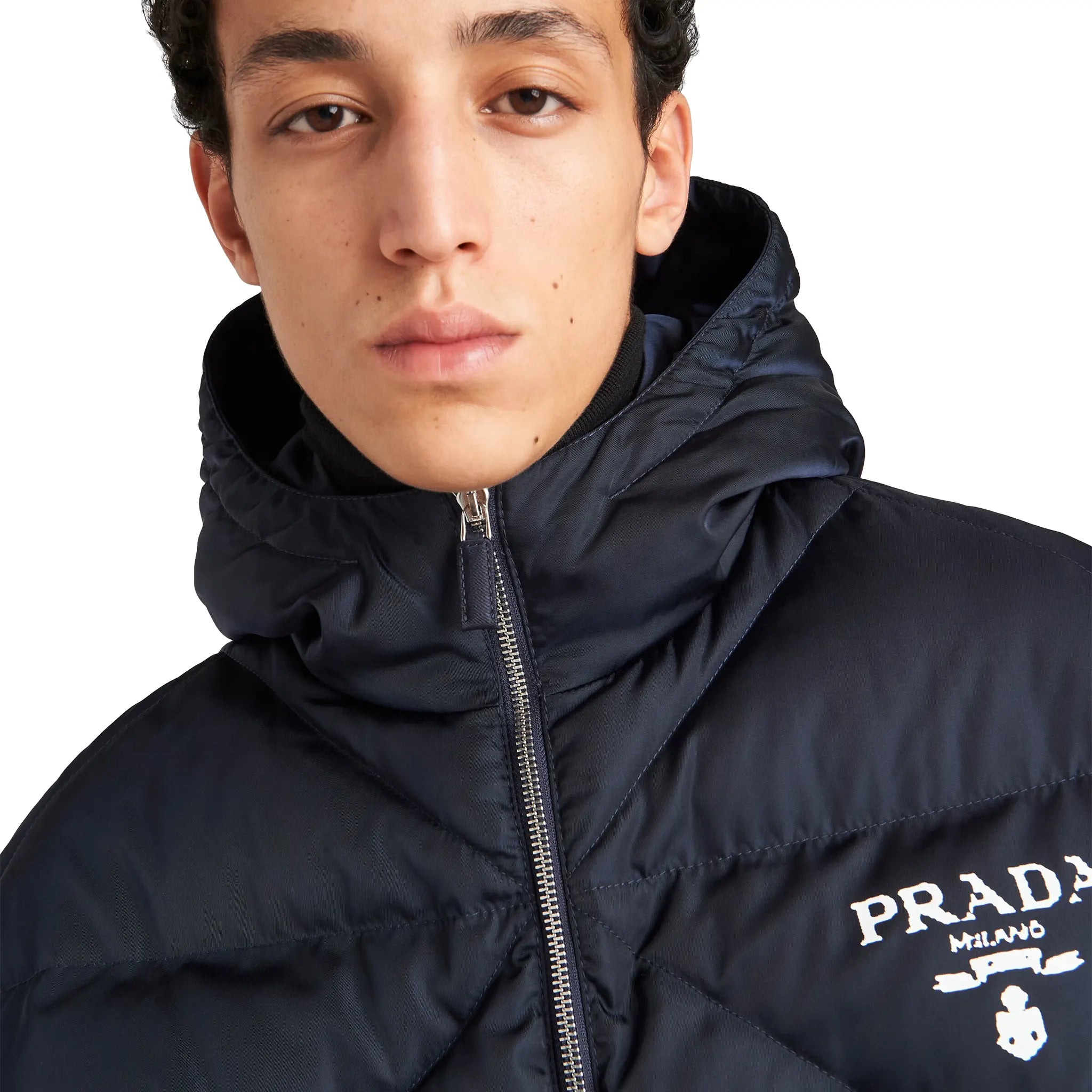 Prada Re-Nylon Cropped Down Jacket for Women - Lightweight Blue Puffer Coat for Winter, Travel & Outdoor Activities