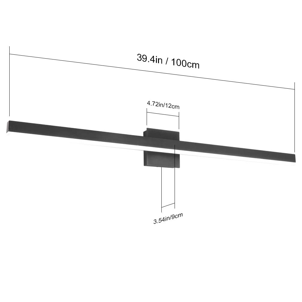 Aipsun 40 Inch Modern Black LED Bathroom Vanity Light Fixture - White Light for Bathroom Mirror, Makeup Area & Dressing Room - Energy Efficient Wall Sconce Lighting