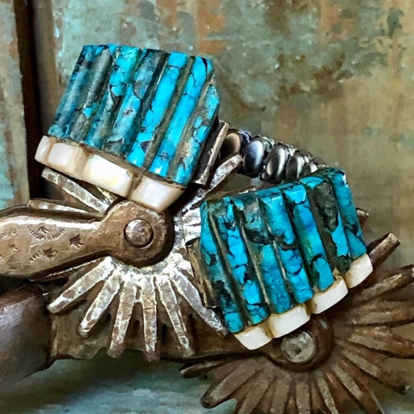 Authentic 925 Sterling Silver Turquoise Alabaster Watch Band - Handcrafted Native American Ponca Tribe Bear Design - Perfect for Casual, Boho & Festival Outfits