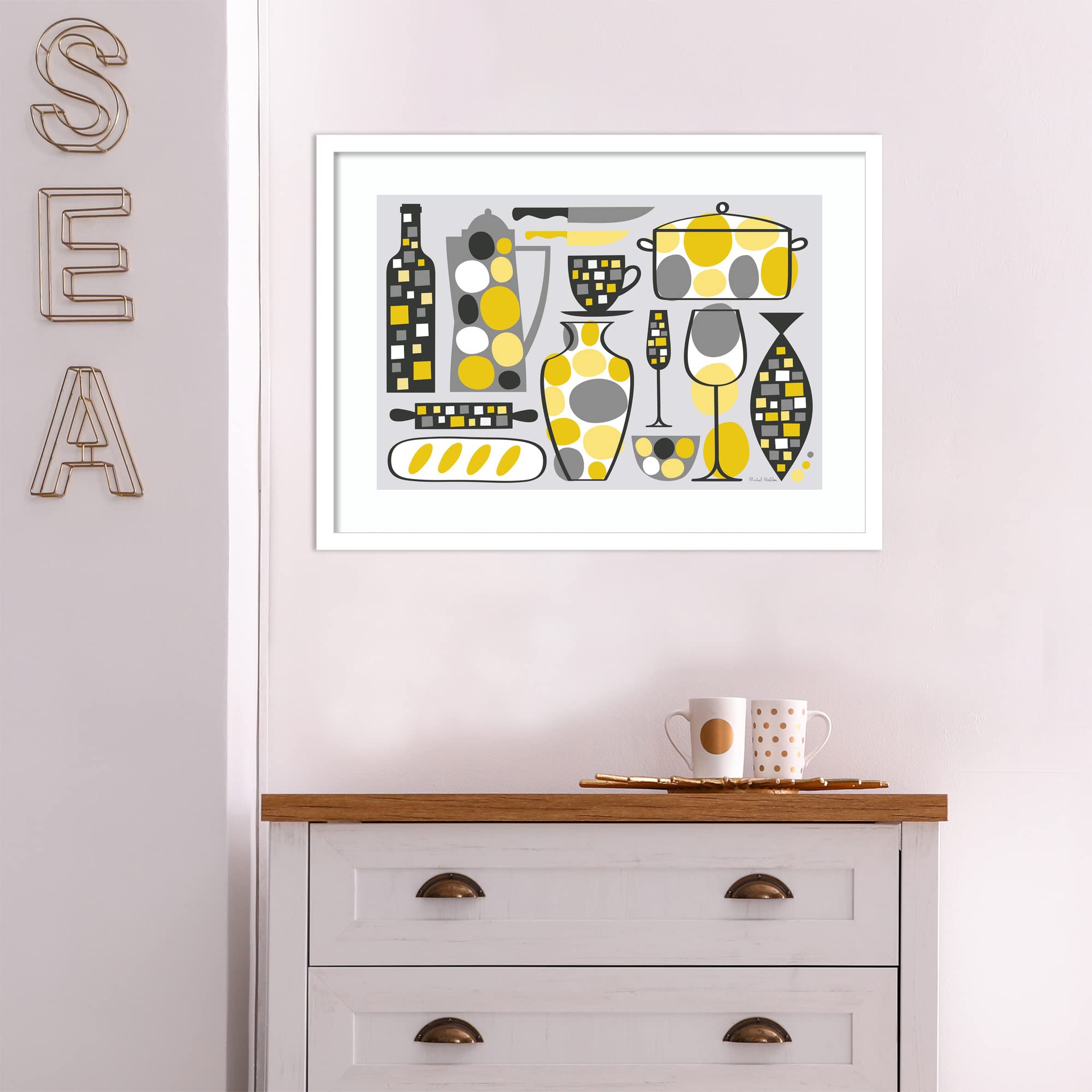 Amanti Art Framed Wall Art Print 19x25 - Modern Abstract Kitchen Painting in Yellow by Michael Mullan | Contemporary Home Decor Poster for Living Room, Bedroom & Bathroom | Perfect for Housewarming Gifts & Interior Design
