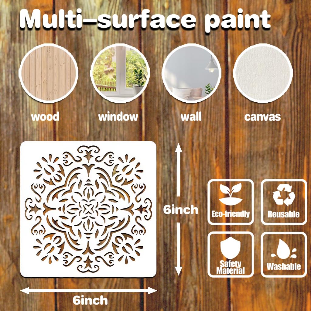 Reusable 6 Inch Mandala Stencils for Painting on Wood, Wall, Floor, Furniture, Tile & Fabric - Rock Painting Templates for Crafts & Rangoli Art - Perfect for DIY Home Decor, Wall Art & Creative Projects