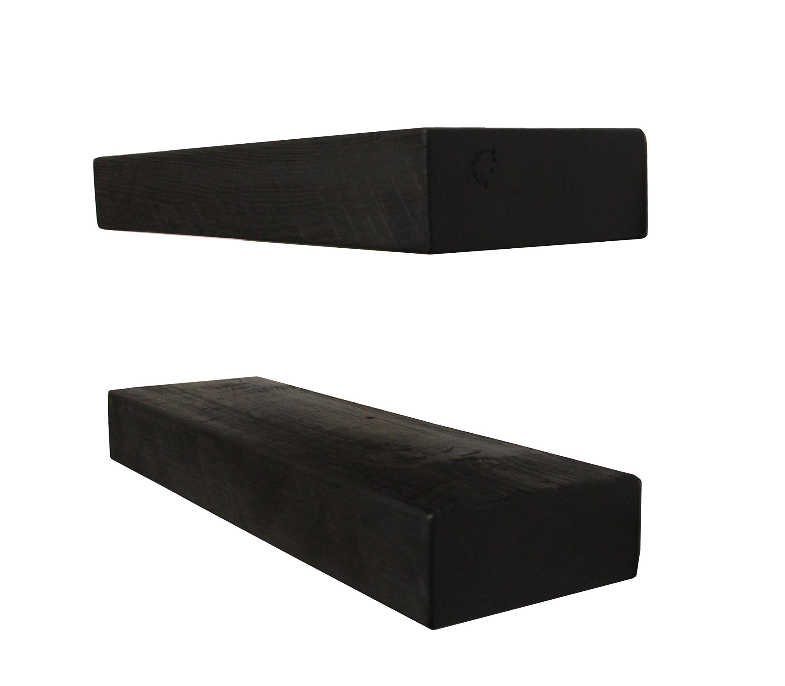 Joel's Antiques | 36 Inch Floating Wall Shelves Set of 2 - Natural Wood Rustic Bookshelves | Heavy Duty Easy Installation | Perfect for Bathroom Storage, Kitchen Decor & Living Room Display | Black Wooden Shelves