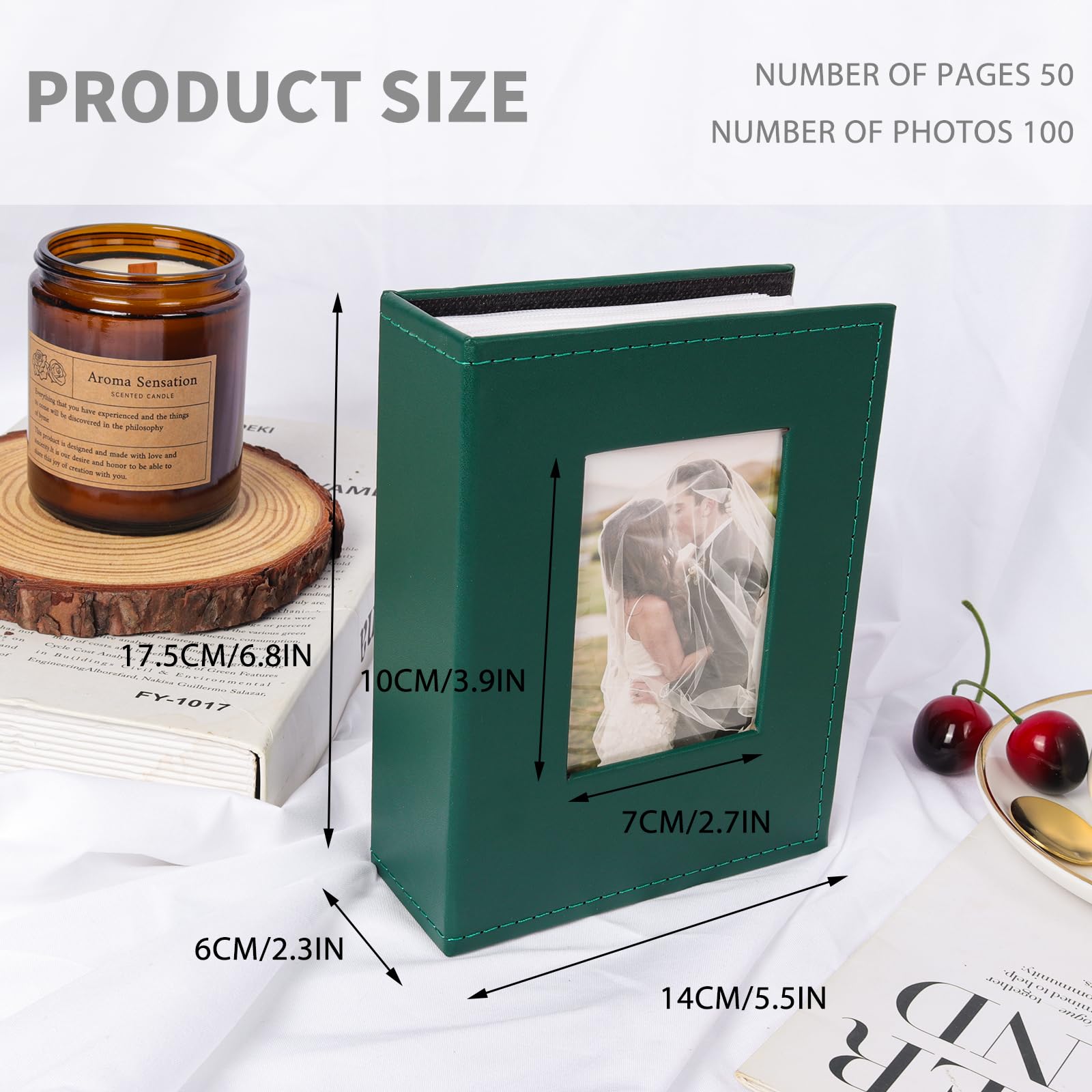RECUTMS Premium Leather Photo Album 4x6 - Holds 100 Photos, Wedding & Family Memory Book, Baby Picture Album (Dark Green) | Perfect for Preserving Wedding, Baby & Family Memories