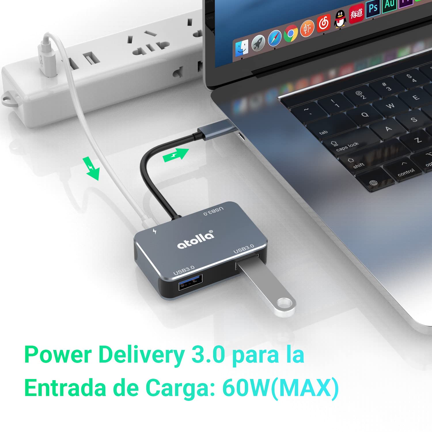 Atolla 4-in-1 USB C Hub with 3 USB 3.0 Ports & 60W PD - Aluminum USB C Adapter for MacBook Pro/Air, iPad Pro, Chromebook, Dell - Perfect for Home Office, Travel & Multi-Device Charging