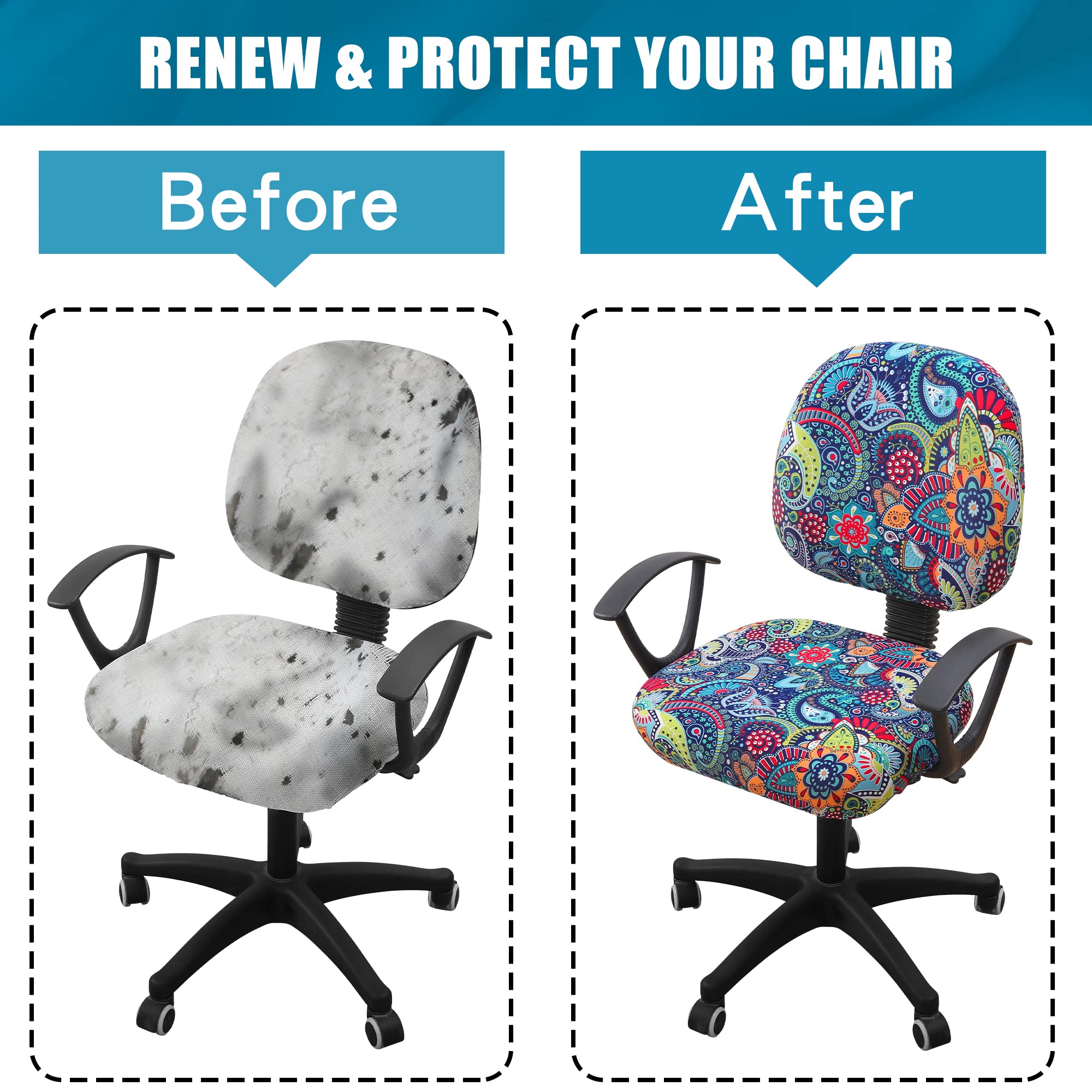 Stretchy Office Chair Cover - Washable & Universal Fit for Desks - Blue Green for Home & Office Use