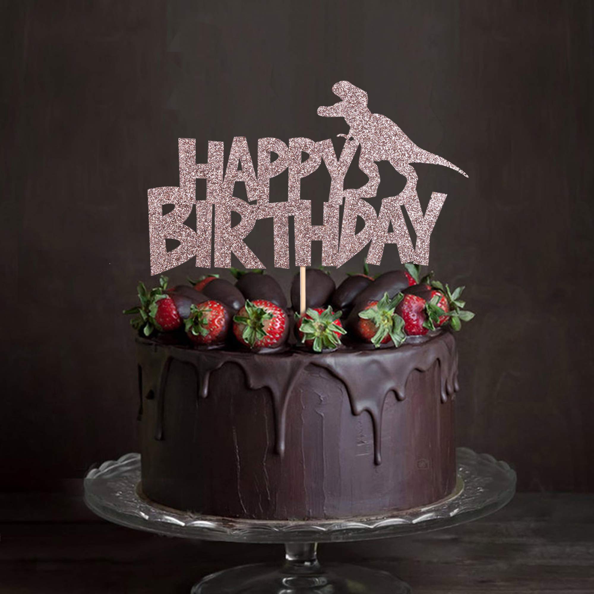 Rose Gold Glitter Dinosaur Cake Topper for Birthday Parties - Dinosaur Theme Cake Decorations for Boys & Girls | Perfect for Kids' Birthday Cakes, Baby Showers, and Themed Celebrations