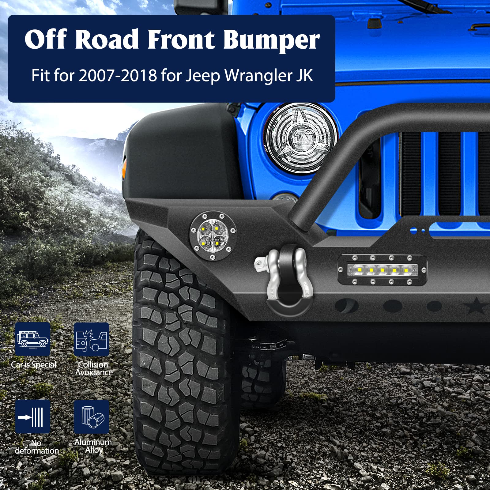 ECCPP Heavy Duty Front Bumper with Winch Plate & LED Lights for 2007-2018 Jeep Wrangler JK | Off-Road Adventure & Rock Crawling Protection