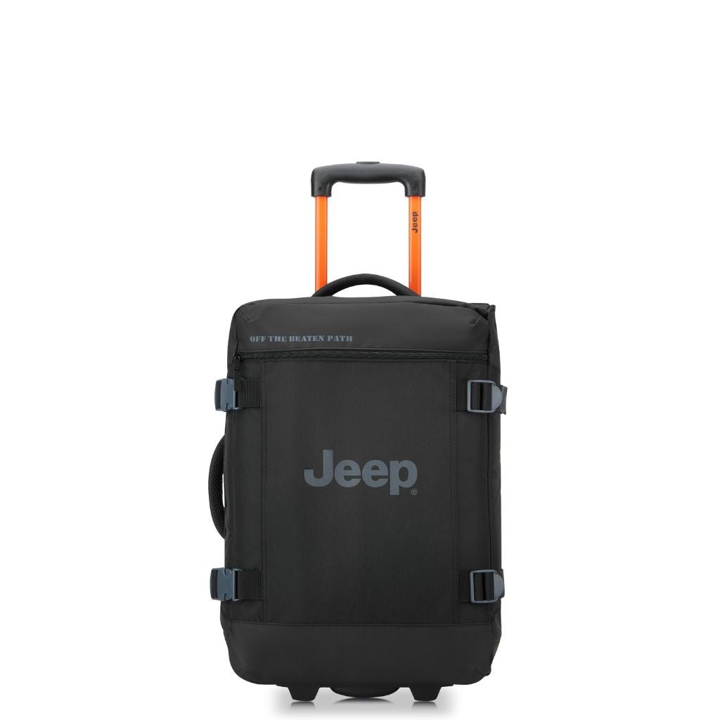 Jeep 2 Wheel 55cm Rolling Duffle Bag - Black Travel Luggage for Camping, Gym & Weekend Getaways | Water-Resistant Durable Carry-On Bag