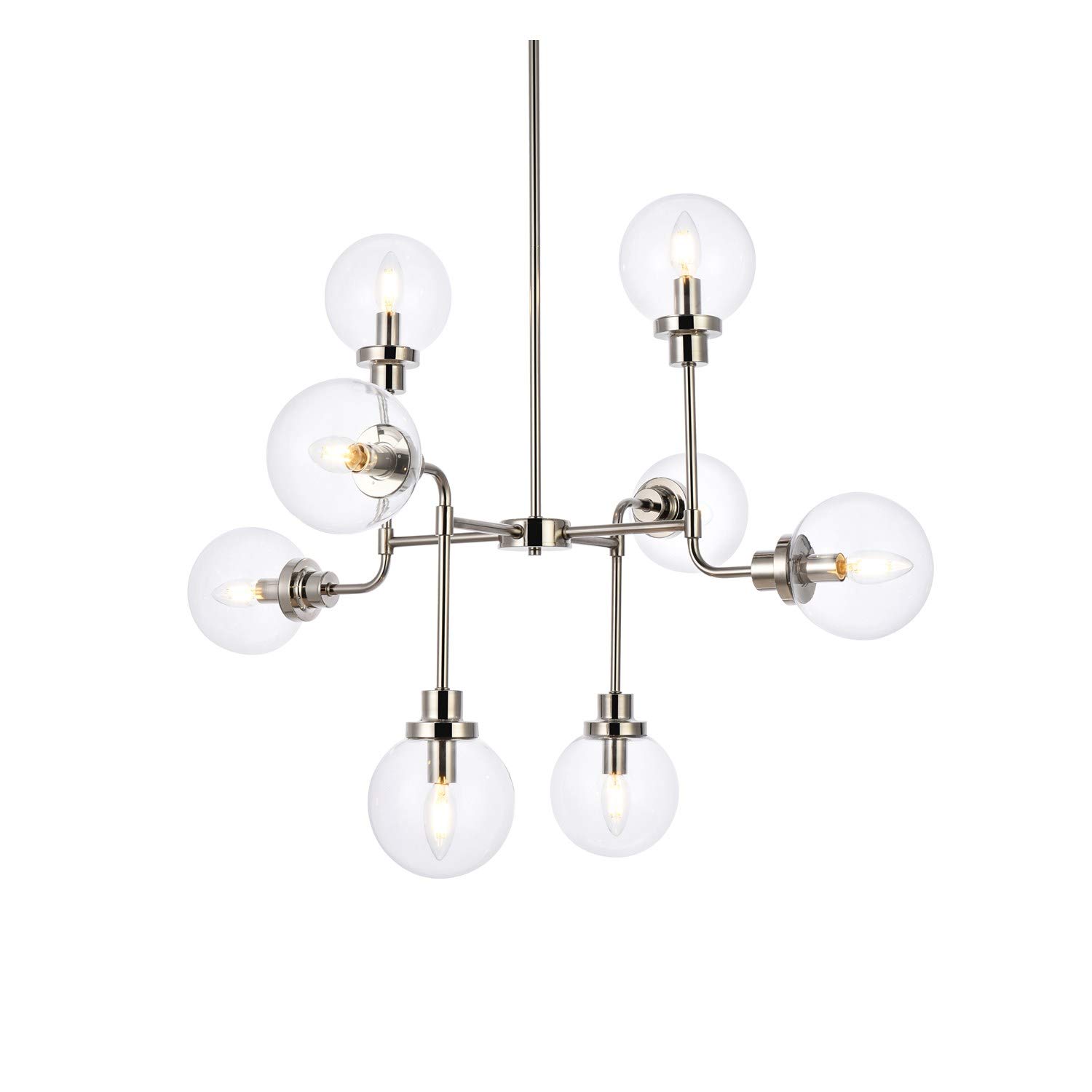 Hanson 8-Light Modern Pendant Lighting Fixture in Polished Nickel with Clear Glass Shade - Perfect for Dining Room, Kitchen Island, or Entryway Lighting