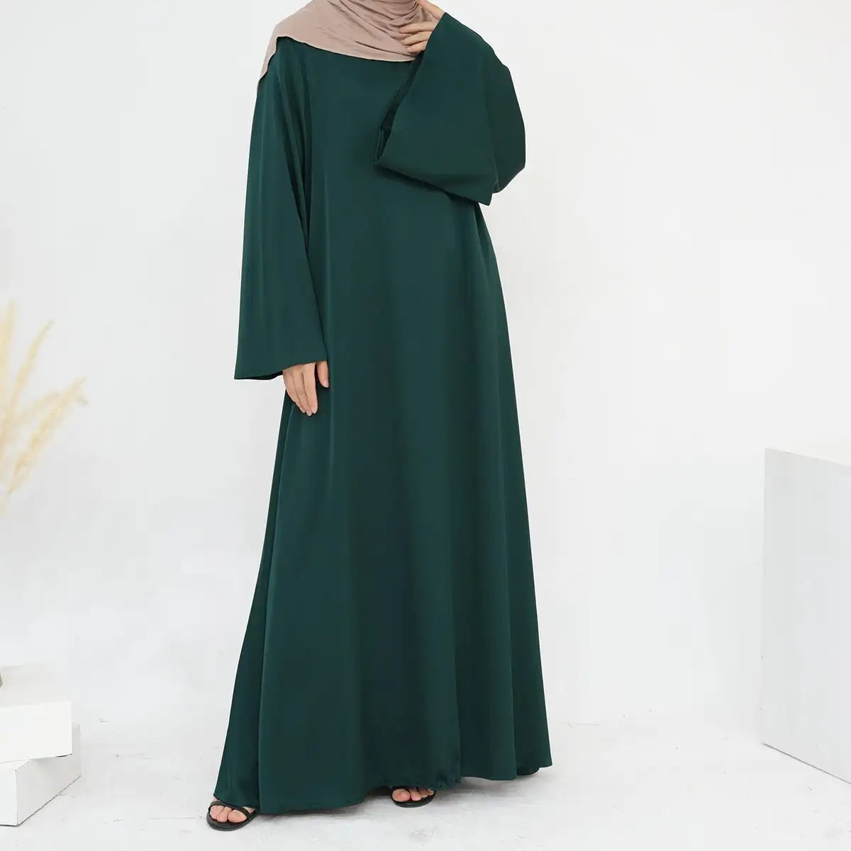 Elegant Adjustable Belt Satin Abaya Dress for Women - Modest Islamic Prayer Dress for Eid, Wedding & Special Occasions