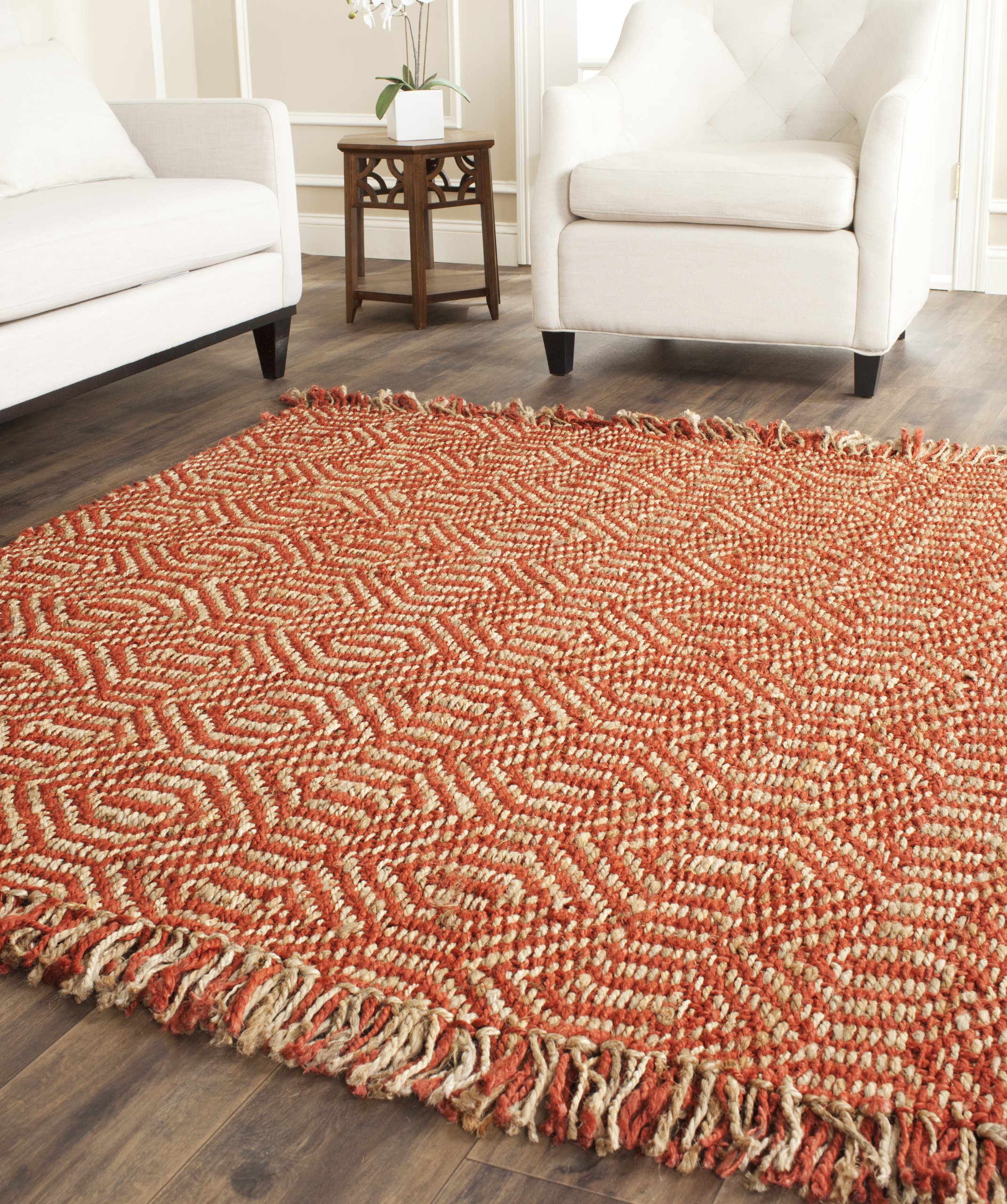 SAFAVIEH Handmade Boho Jute Area Rug 6' x 6' Square - Natural Fiber Woven with Fringe, Rust Color, Durable for High Traffic Areas | Perfect for Living Room, Bedroom, Dining Room & Boho Home Decor (NF445A)