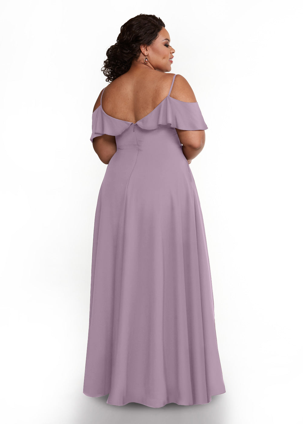 Elegant 83013 Stretch Chiffon Off-The-Shoulder A-Line Bridesmaid Dress with Ruffles - Perfect for Weddings, Prom, Formal Events & Special Occasions