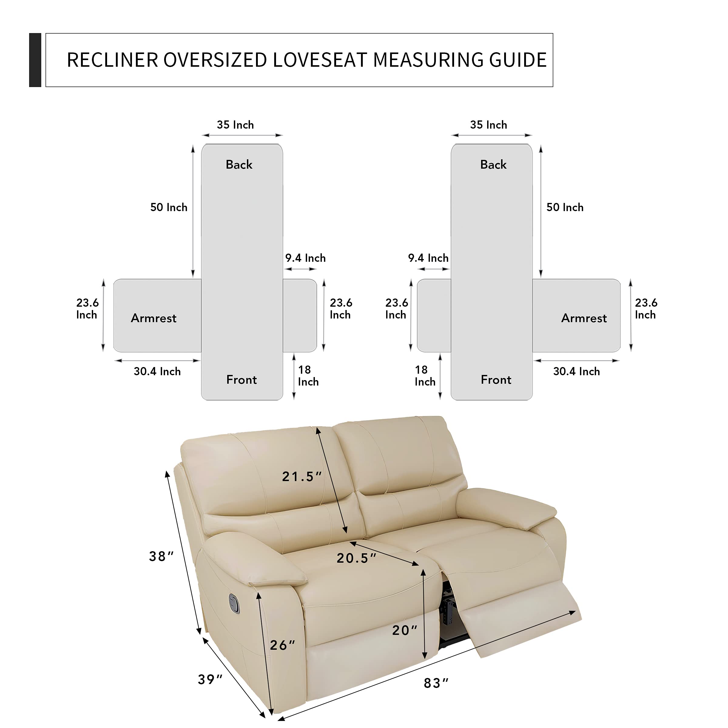 Reversible Recliner Sofa Cover for 2-Seater Double Recliner - Split Design with Elastic Straps - Dark Blue/Light Blue Furniture Protector for Pets, Kids & Home Decor - Perfect for Living Room, Family Room & Pet-Friendly Spaces