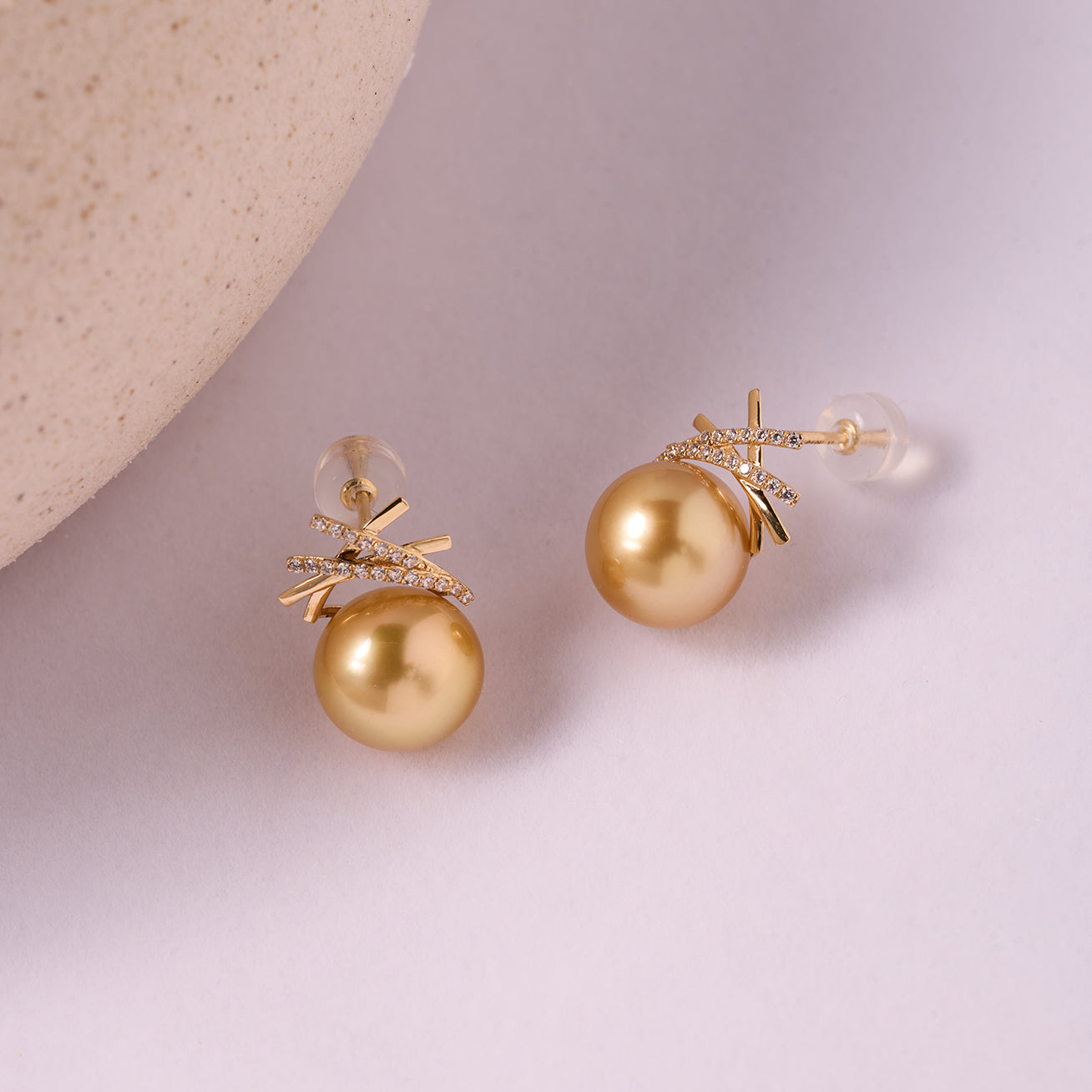 18K Solid Gold South Sea Golden Pearl Earrings KE00225 - Luxury Pearl Jewelry for Women, Elegant Gift for Wedding, Anniversary & Special Occasions