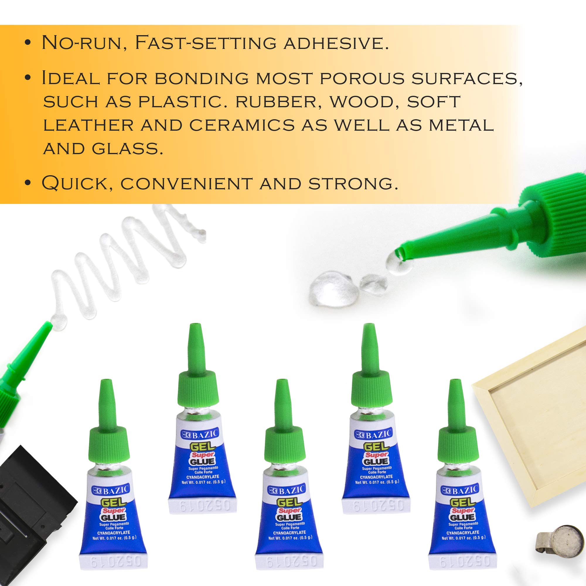 BAZIC Super Glue Gel 0.5g Fast Dry - 144-Pack for Home & Office Repairs