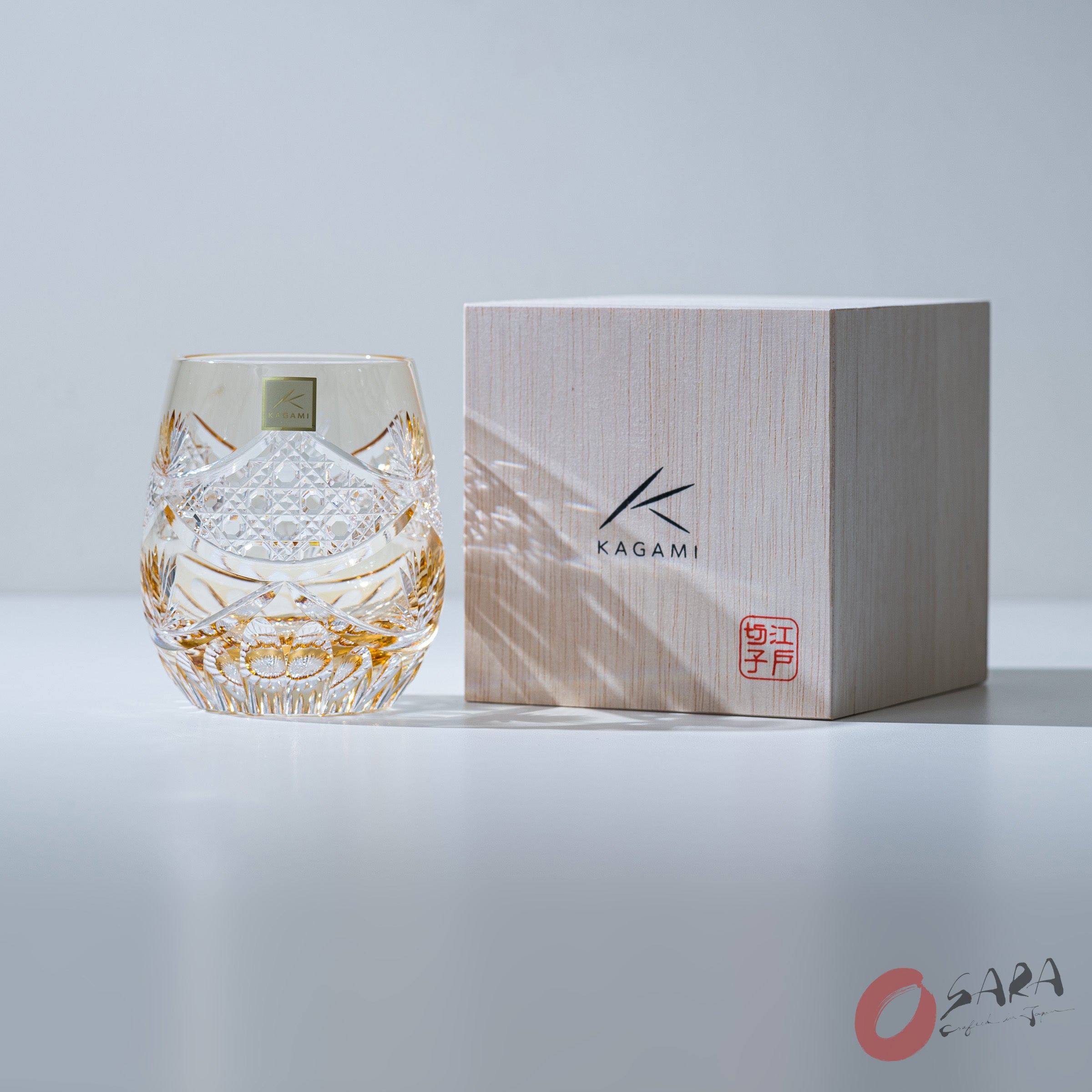 Premium KAGAMI Crystal Whiskey Glasses - Evening Calm Design, Elegant Japanese Cut Glass Tumblers for Scotch, Bourbon & Cocktails - Perfect for Home Bars, Dinner Parties & Gift Giving