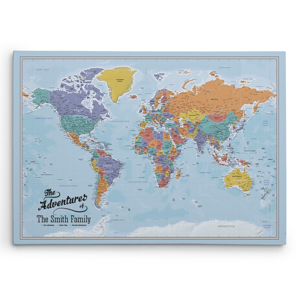 Push Pin Travel Map - Blue Ocean World Map with Pins for Wall Decor | Perfect for Travel Enthusiasts, Home Office & Gift Ideas