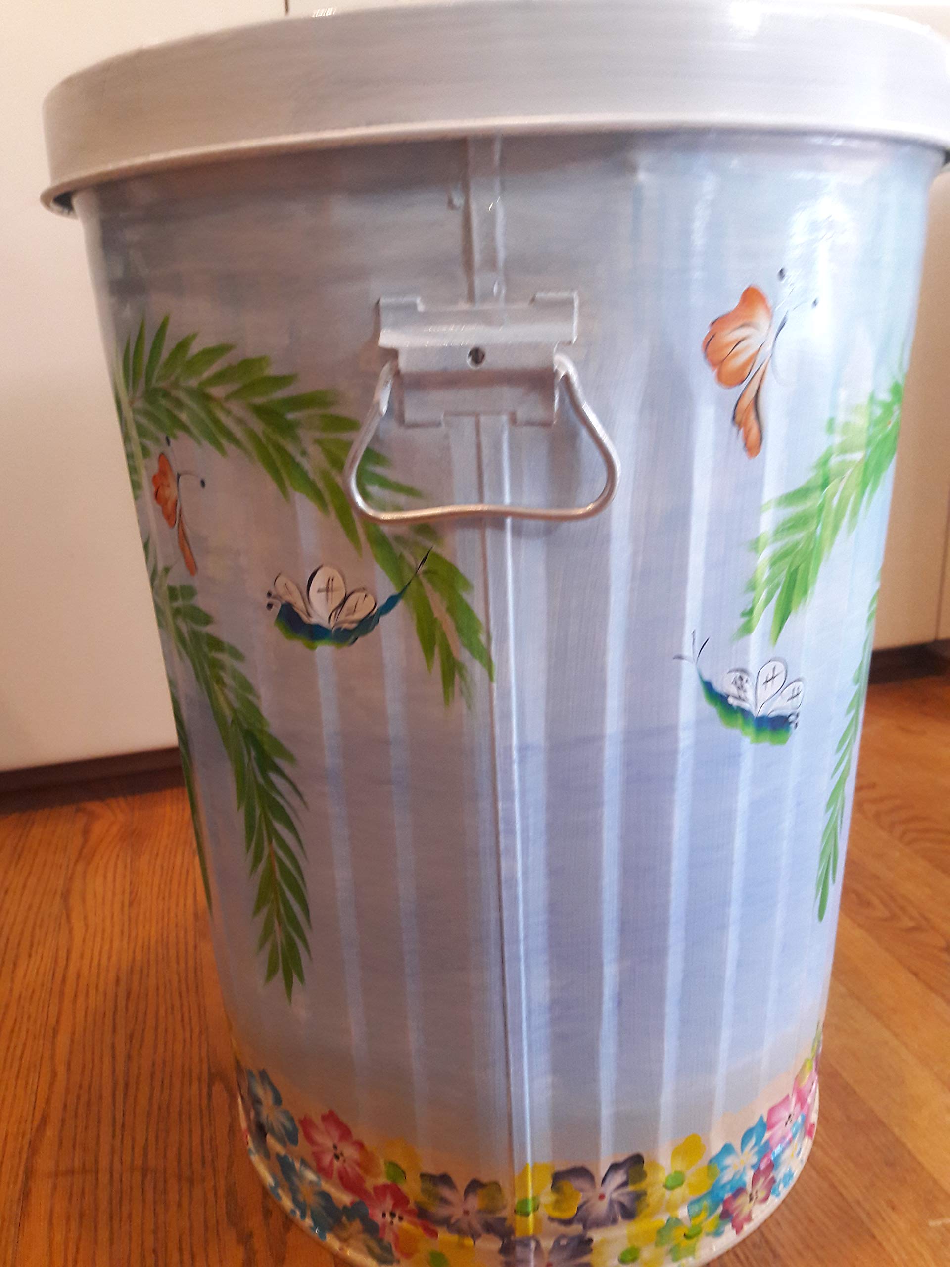 20 Gallon Hand Painted Galvanized Steel Trash Can - Durable Outdoor & Indoor Garbage Bin for Home, Office, Restaurant, and Commercial Use