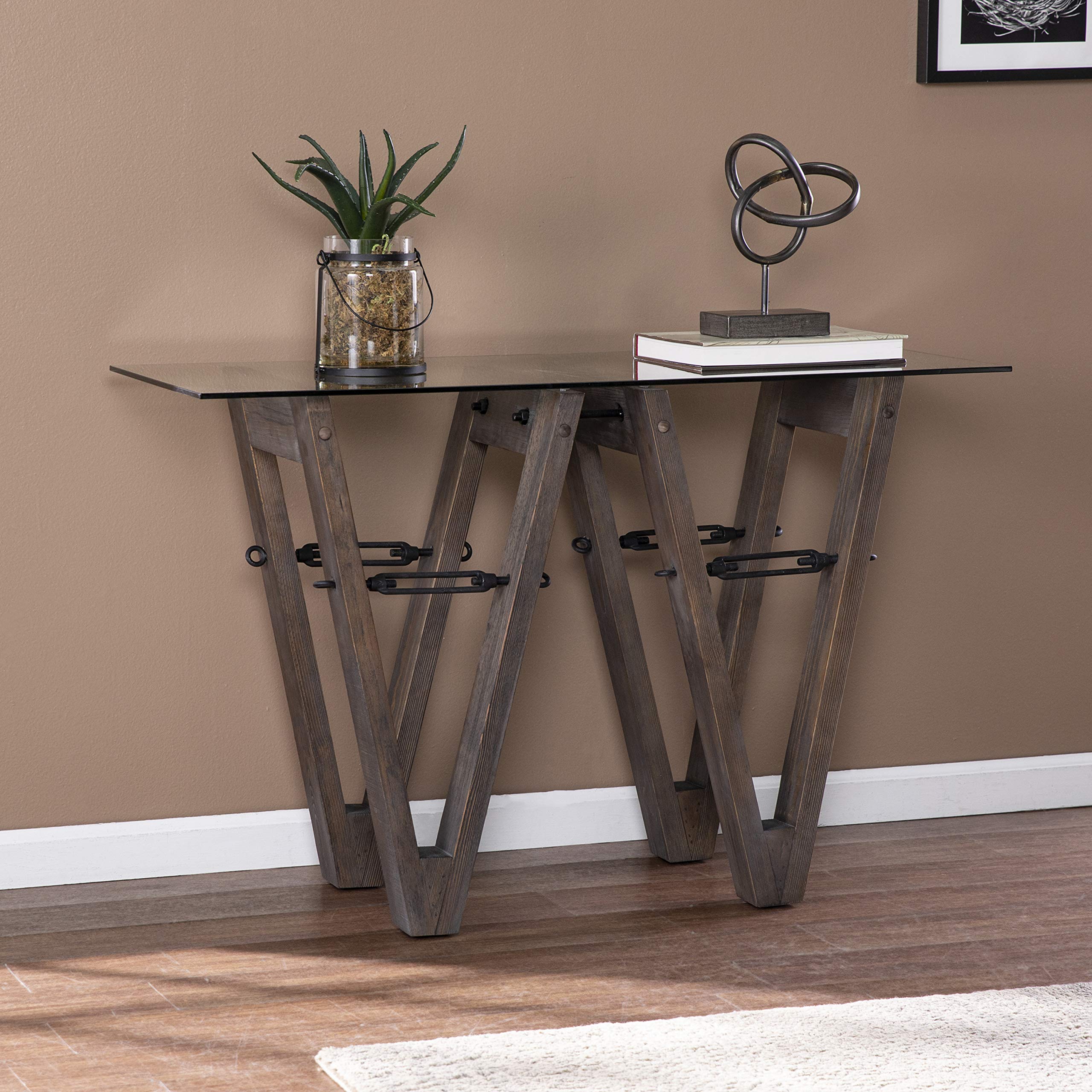 SEI Furniture Garrinston Reclaimed Wood Console Table - Rustic Brown & Black Entryway Sofa Table for Hallway, Living Room & Home Decor