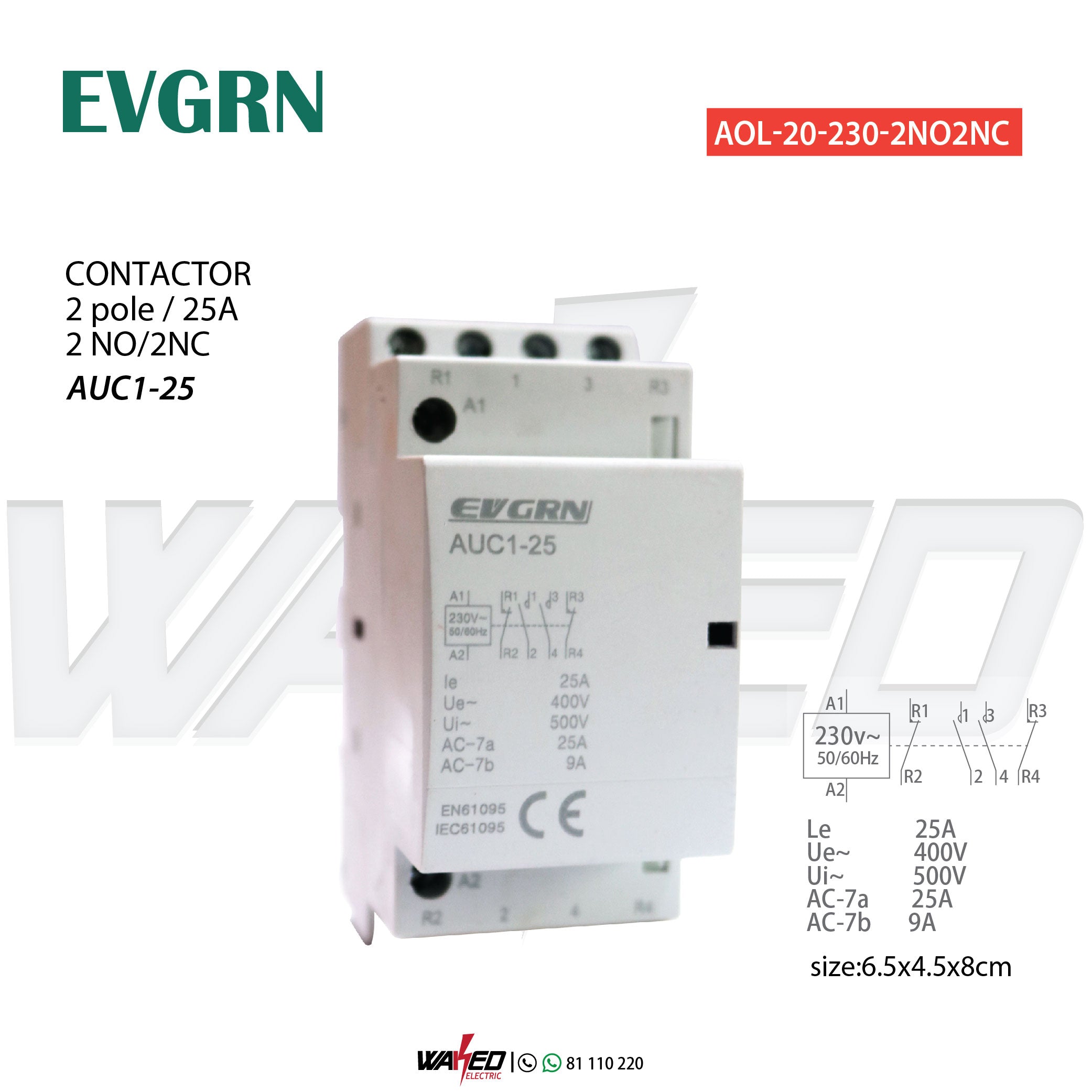 2P25A 2NO/2NC Power Contactor - Heavy Duty Electrical Relay Switch for HVAC, Industrial Machinery & Motor Control Systems
