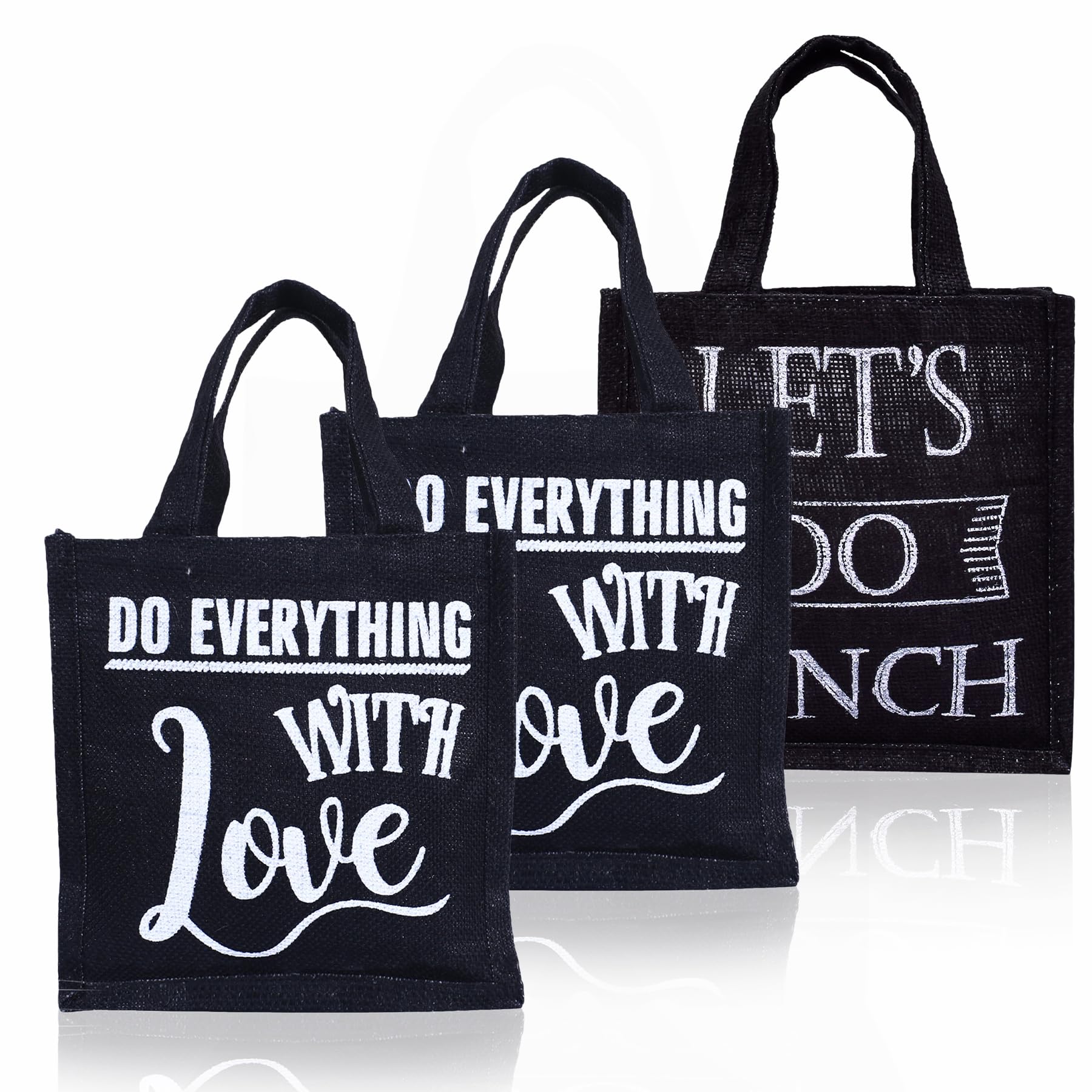 Kuber Industries Reusable Jute Lunch Bag with Handle - Eco-Friendly Office Lunch Tote for Work, School & Picnics - Pack of 3 Multi-Color Small Tiffin Bags