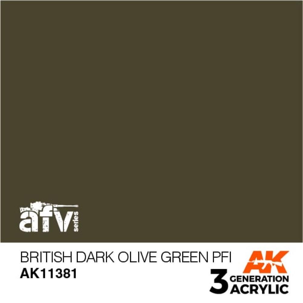 AK Interactive AK11381 AFV Series British Dark Olive Green PFI Acrylic Paint - 17ml Bottle - 3rd Generation Formula - Perfect for Military Model Kits & Dioramas