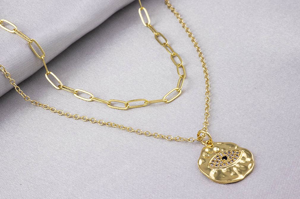 WDSHOW Evil Eye Pendant Necklace for Women - Layered Paperclip Choker with Adjustable Chain, Spiritual Protection Jewelry Gift for Her | Perfect for Everyday Wear, Parties & Special Occasions