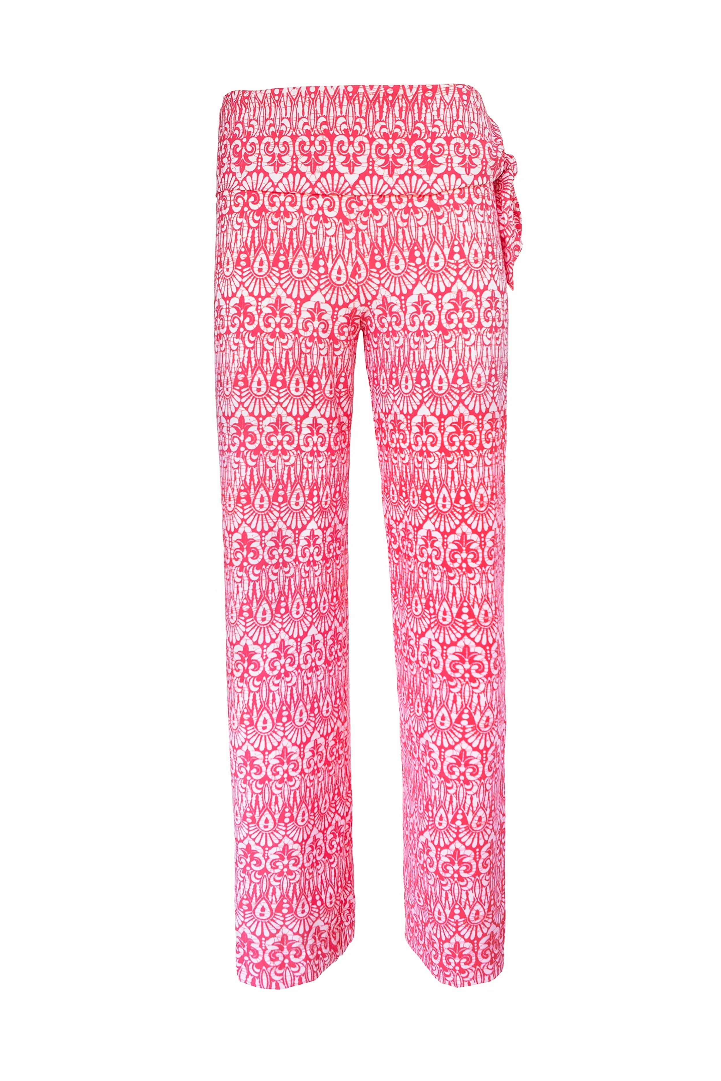 Relaxed Side Tie UPF 50+ Pants - Island Batik Pink | Beach Cover-Up, Yoga & Summer Casual Wear