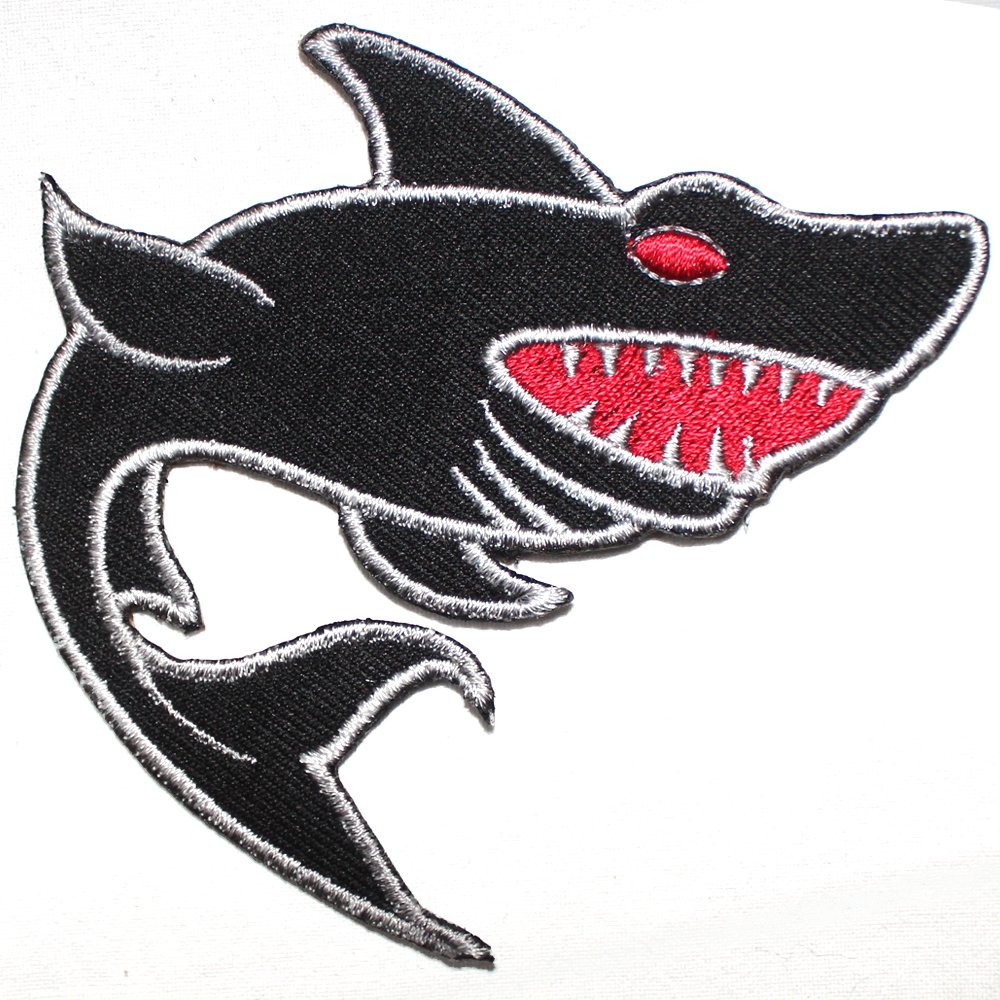 Black Shark Embroidered Iron-On Sew-On Patch Badge for Jackets, Jeans & Backpacks - DIY Clothing Customization for Bikers, Skaters & Fashion Enthusiasts
