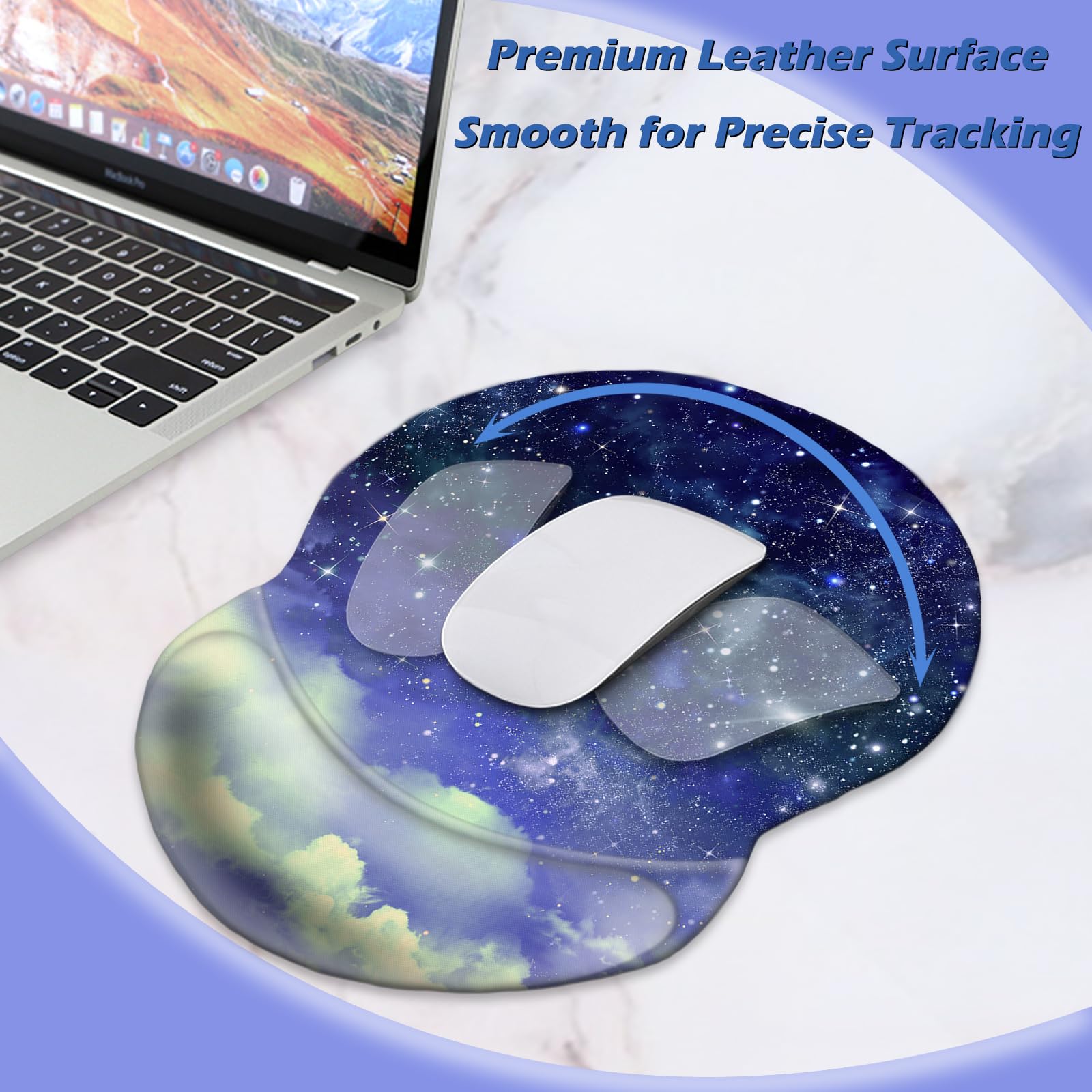 Ergonomic Non-Slip Mouse Pad with Gel Wrist Rest - 8.7 x 7.5 Inch Gaming & Office Wrist Support Pad for Computer, Laptop, PC - Comfortable for Long Hours of Work & Gaming (Galaxy Blue) - Perfect for Home Office, Workstation & Esports Setup