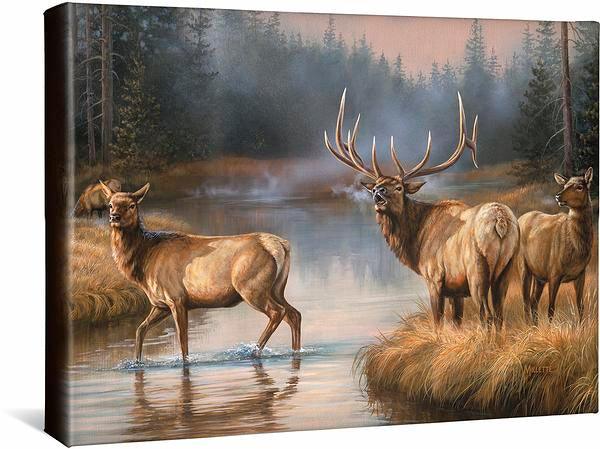 Autumn Mist Elk 13x18 Gallery Wrapped Canvas - Stunning Wildlife Wall Art for Living Room, Bedroom & Office Decor
