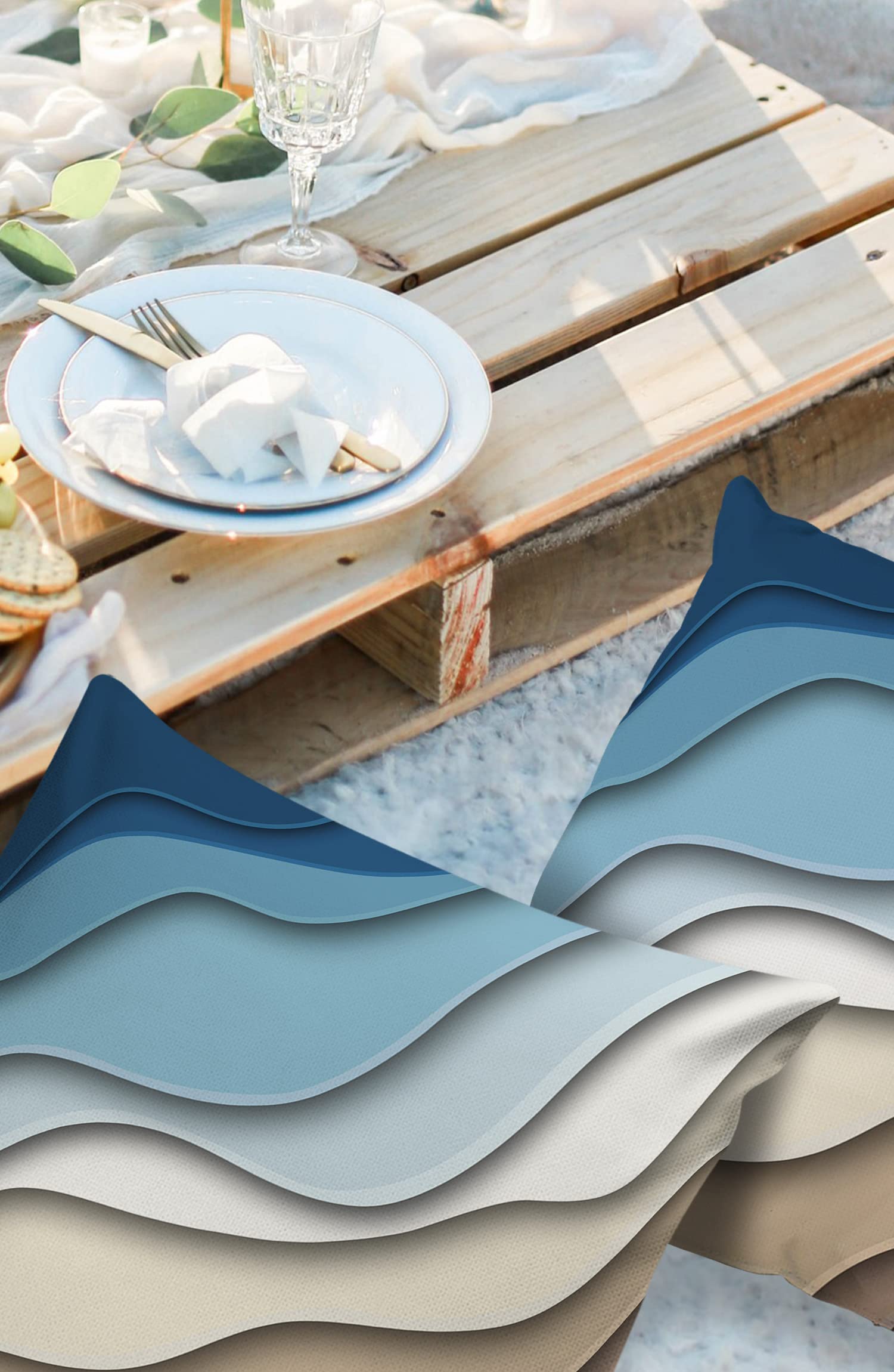 Waterproof Outdoor Throw Pillow Cover Set of 2 - Blue & Brown Modern Geometric Lumbar Pillowcases 24x24 Inches, Abstract Decorative Patio Furniture Pillows for Couch, Garden, Poolside & Porch Use
