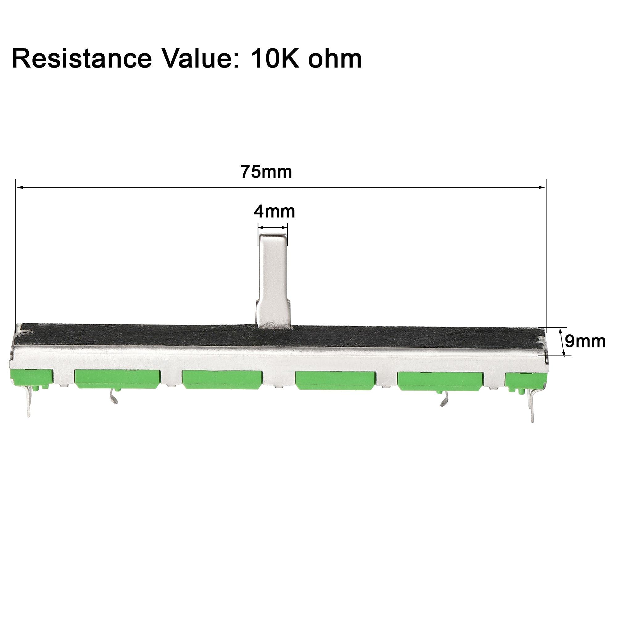 uxcell 75mm Straight Slide Potentiometer - A10K Ohm Dual Channel Variable Resistor (5-Pack) for Audio Mixers, DJ Controllers & DIY Electronics Projects