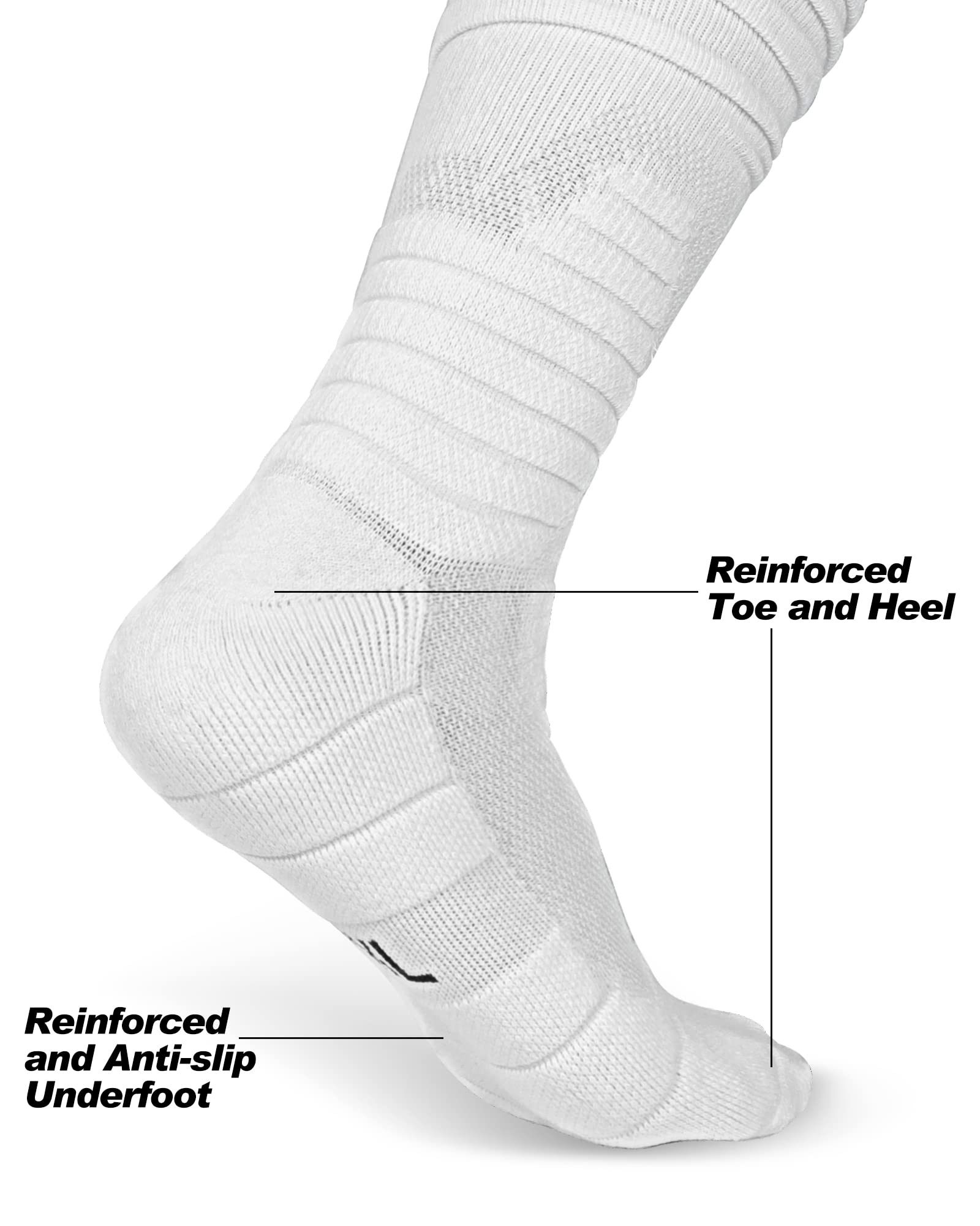 Finerview Scrunch Football Socks 2 Pairs - Extra Long Padded Athletic Socks for Men & Women - Breathable Cushioned Sports Socks for Soccer, Running & Workout - Perfect for Training & Game Day