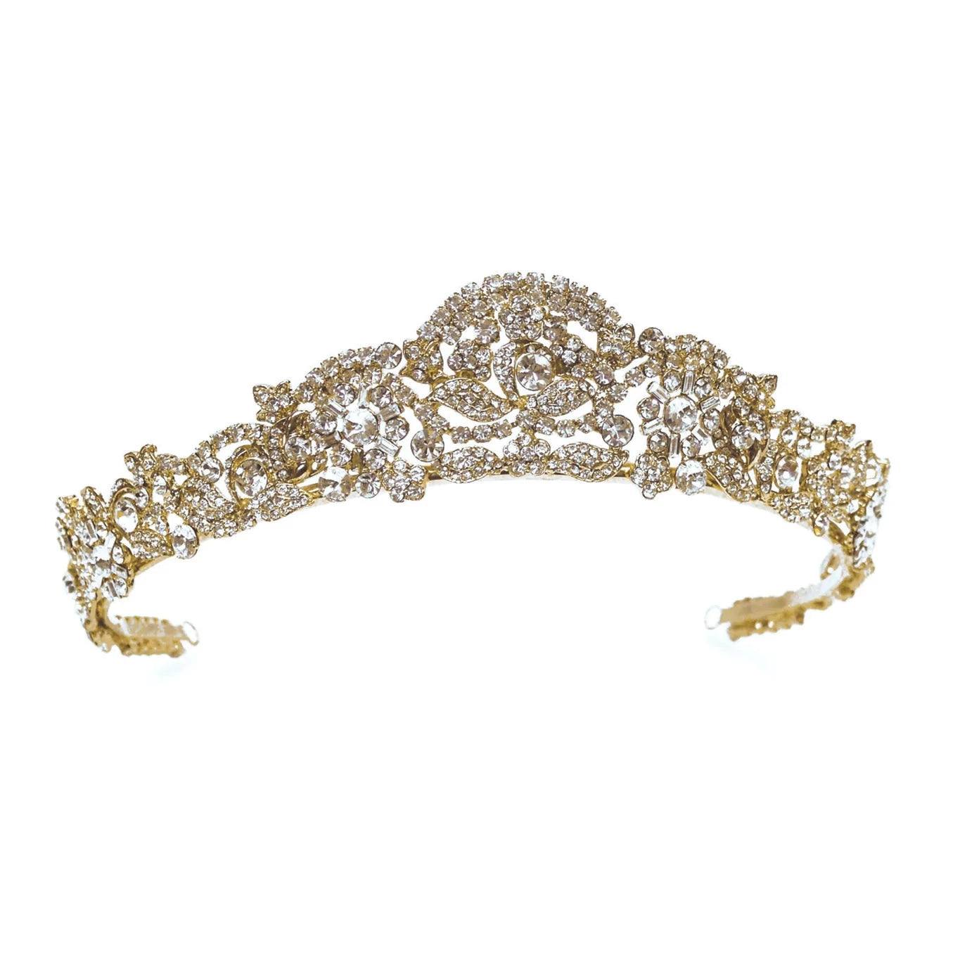 Sparkling Gold Bridal Tiara with Crystals - Elegant Marcella Wedding Headpiece for Bride, Perfect for Weddings, Prom, and Special Occasions