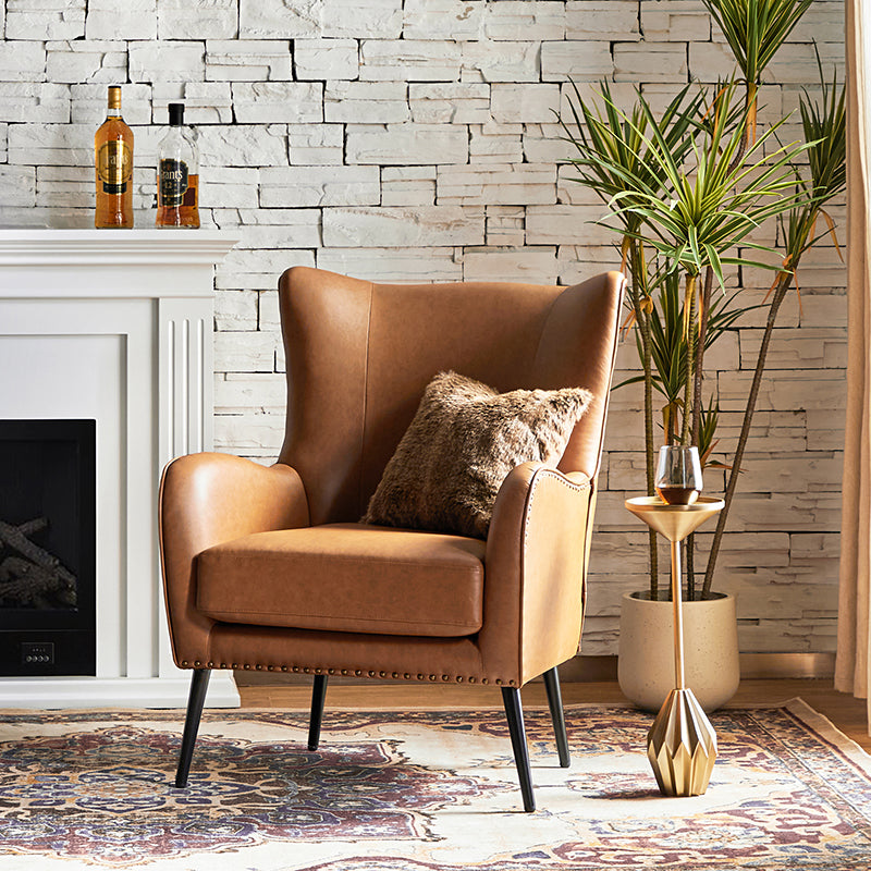 Stylish Shepherd Wingback Vegan Leather Armchair - Modern PU Leather Accent Chair for Living Room, Bedroom & Office - Comfortable Mid-Century Design with Optional Types