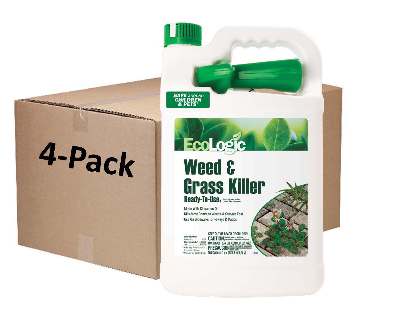 EcoLogic Weed & Grass Killer Ready-to-Use 1 Gallon with Natural Cinnamon Oil - Pack of 4 - Fast Acting Herbicide for Lawns, Driveways & Garden Weed Control